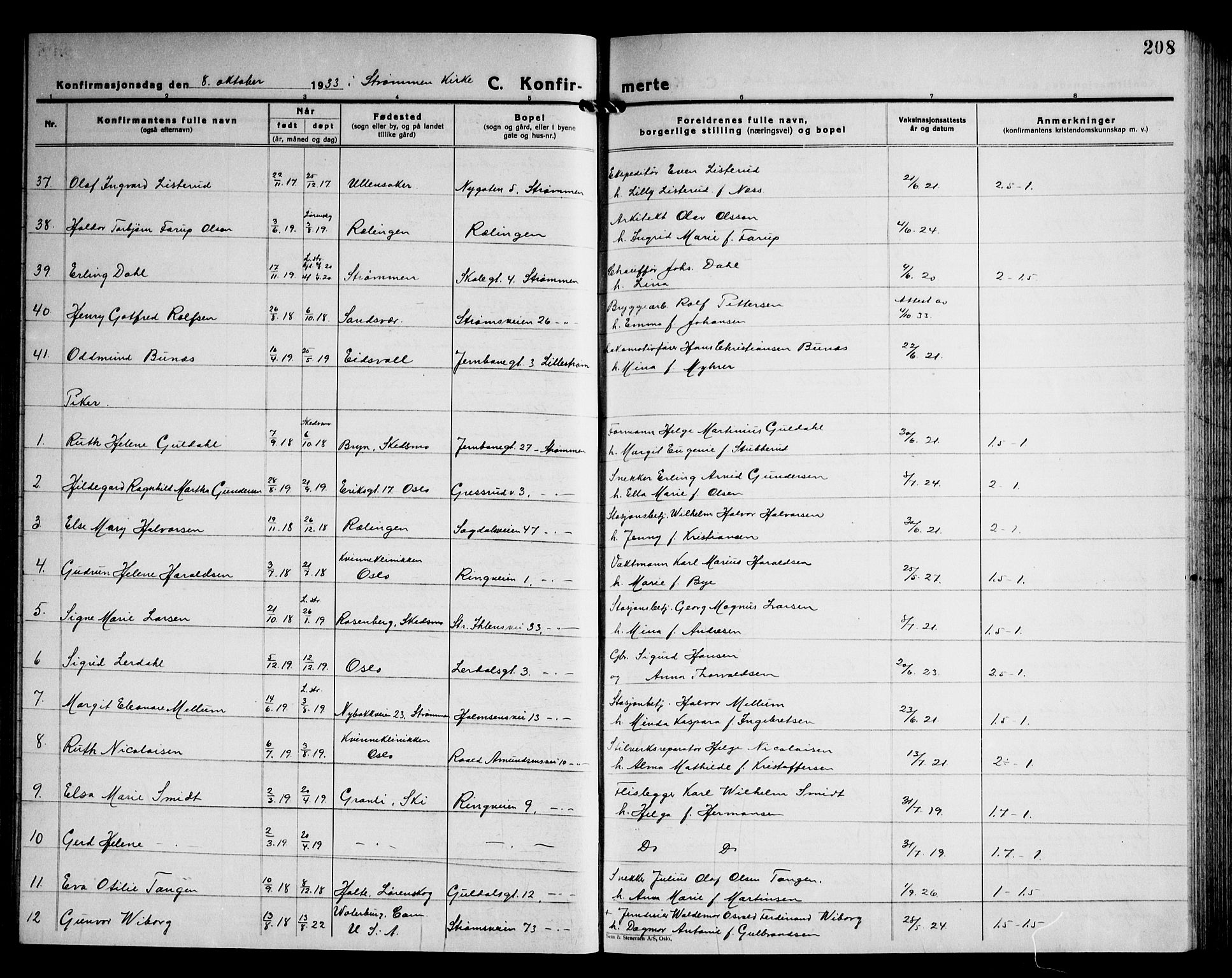 Skedsmo prestekontor Kirkebøker, AV/SAO-A-10033a/G/Ga/L0007: Parish register (copy) no. I 7, 1926-1945, p. 208