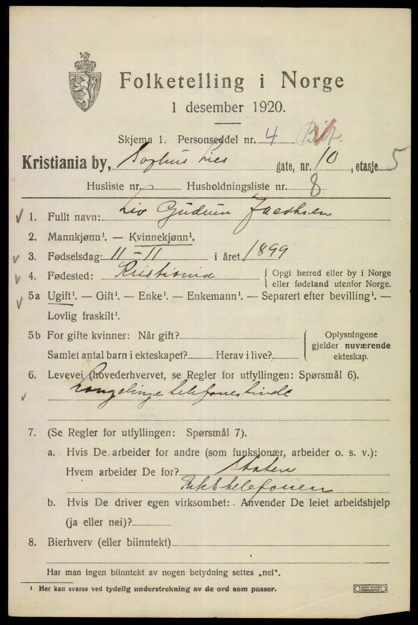 SAO, 1920 census for Kristiania, 1920, p. 528455