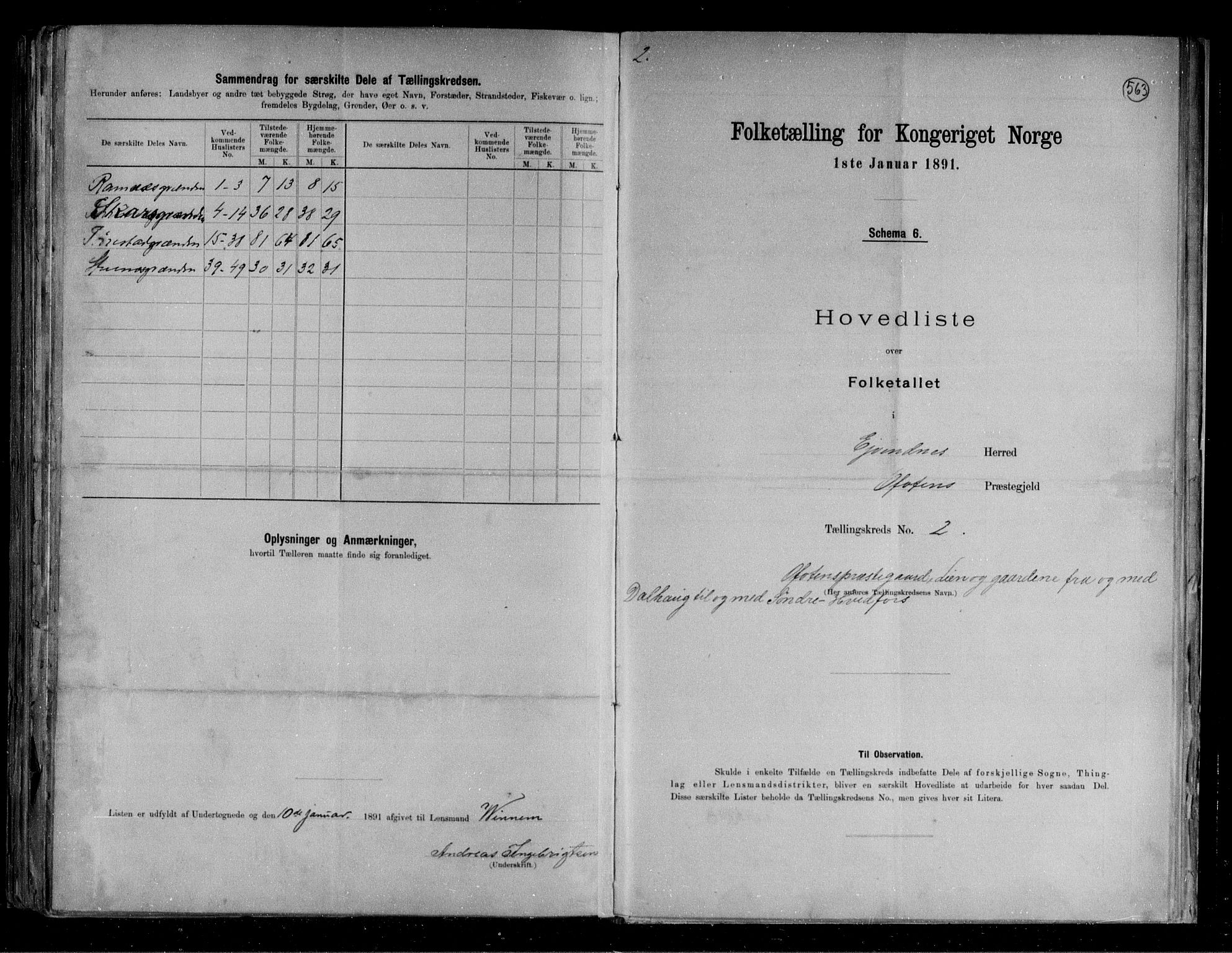 RA, 1891 census for 1853 Evenes, 1891, p. 7