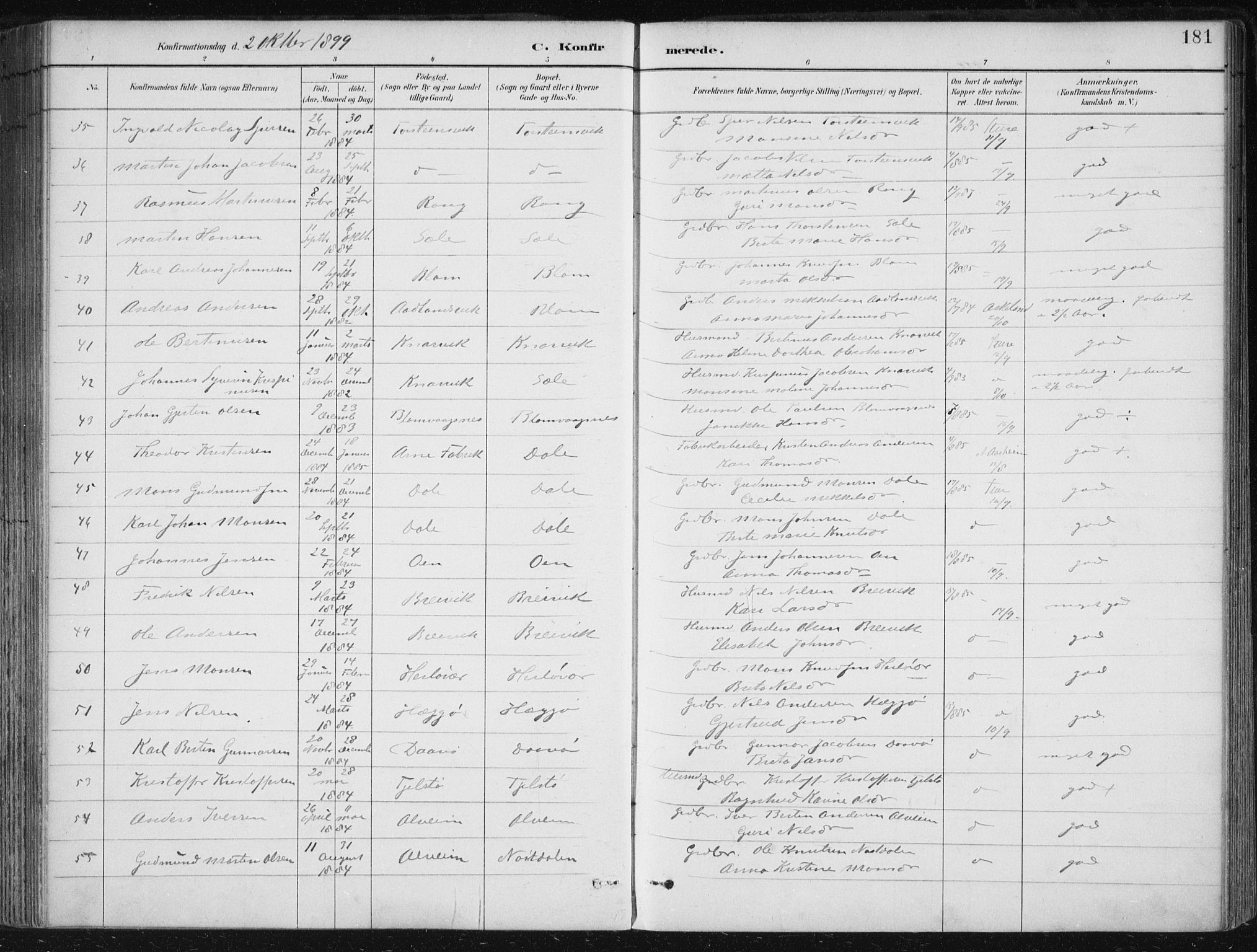 Herdla Sokneprestembete, AV/SAB-A-75701/H/Haa: Parish register (official) no. A 4, 1891-1905, p. 181