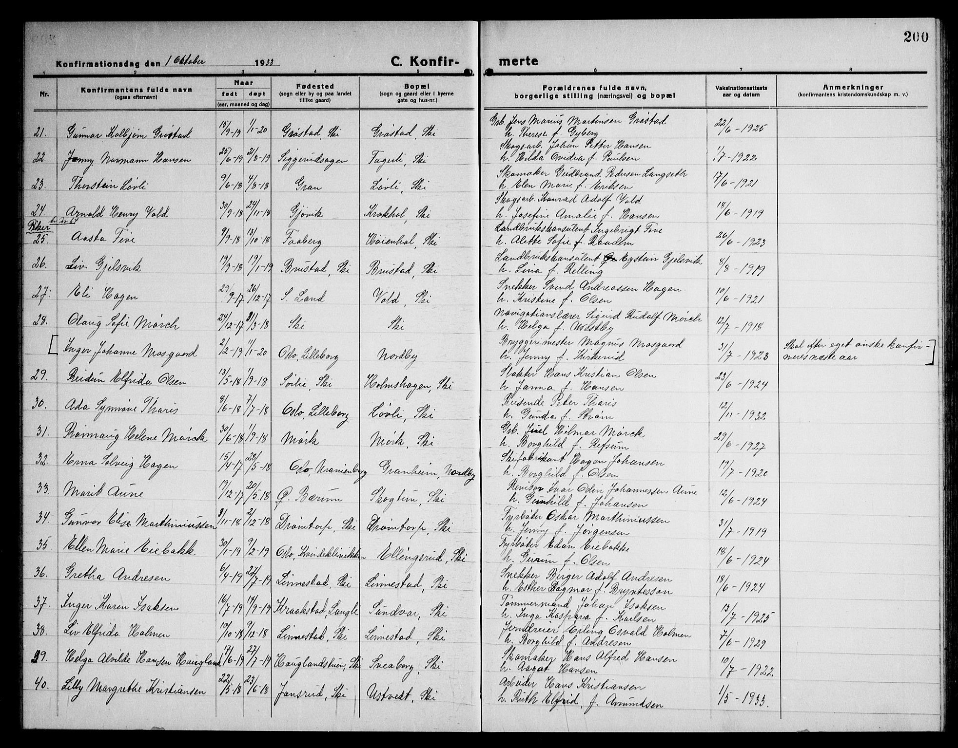 Kråkstad prestekontor Kirkebøker, SAO/A-10125a/G/Gb/L0002: Parish register (copy) no. II 2, 1921-1941, p. 200