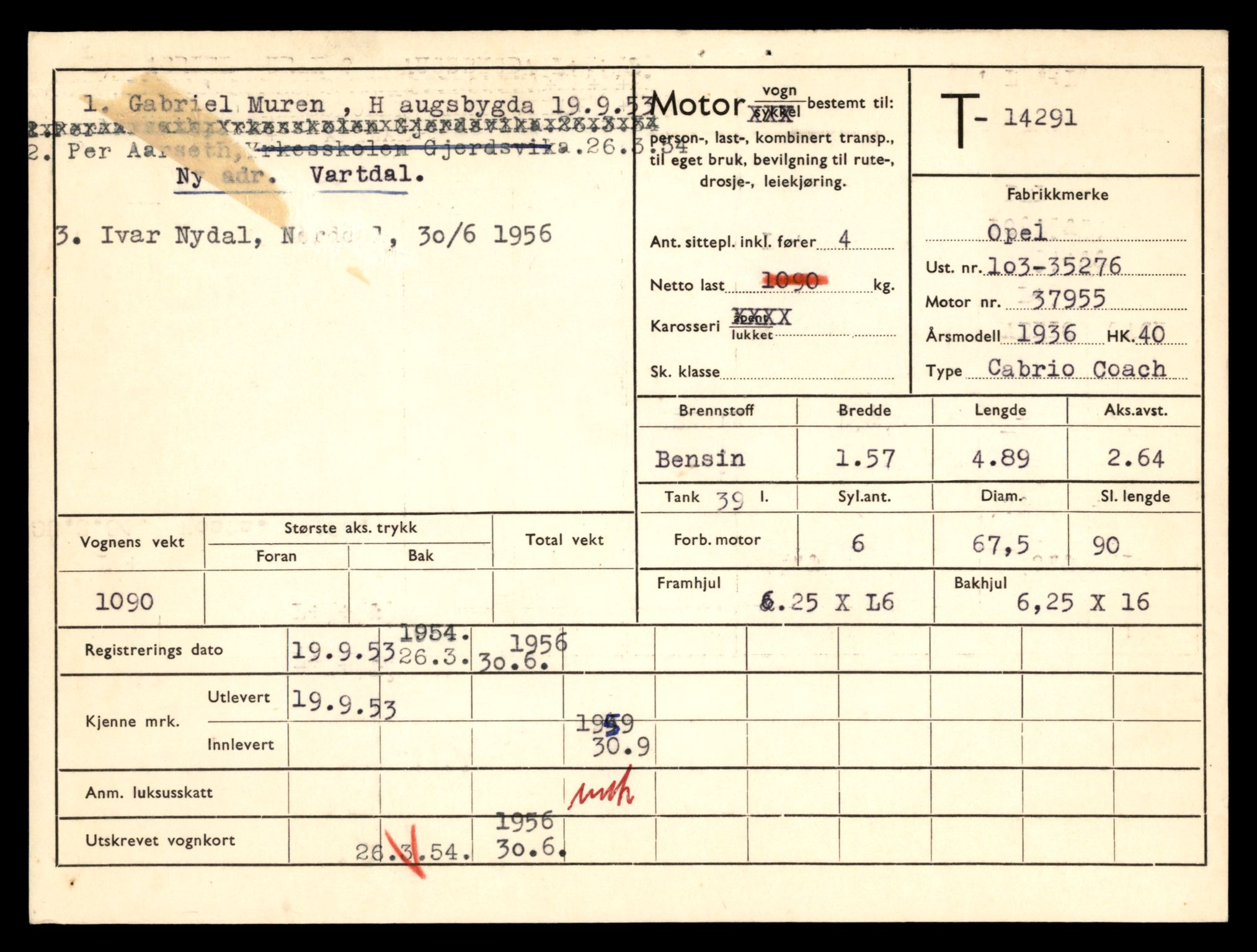 Møre og Romsdal vegkontor - Ålesund trafikkstasjon, AV/SAT-A-4099/F/Fe/L0044: Registreringskort for kjøretøy T 14205 - T 14319, 1927-1998, p. 2541