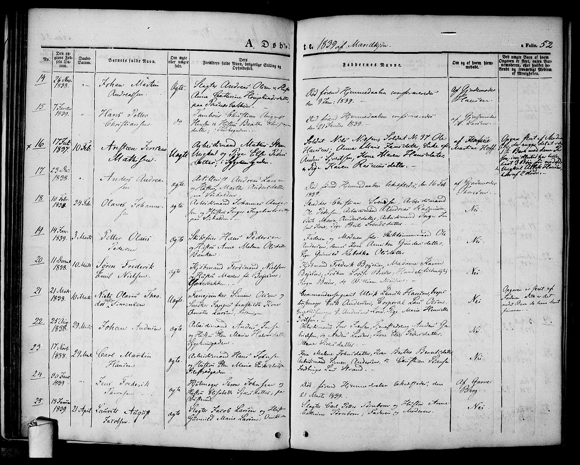 Halden prestekontor Kirkebøker, AV/SAO-A-10909/F/Fa/L0005: Parish register (official) no. I 5, 1834-1845, p. 52