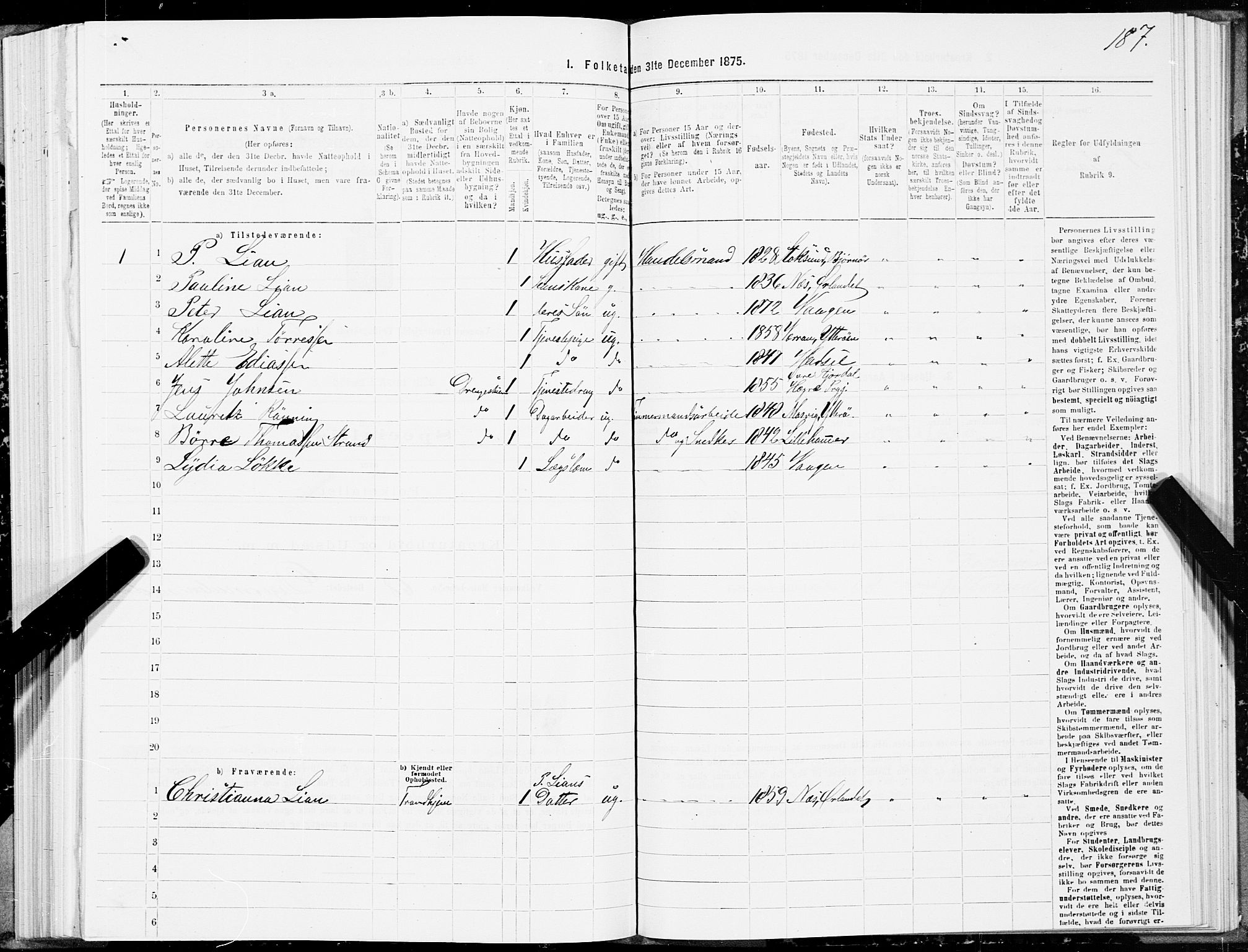 SAT, 1875 census for 1865P Vågan, 1875, p. 4187