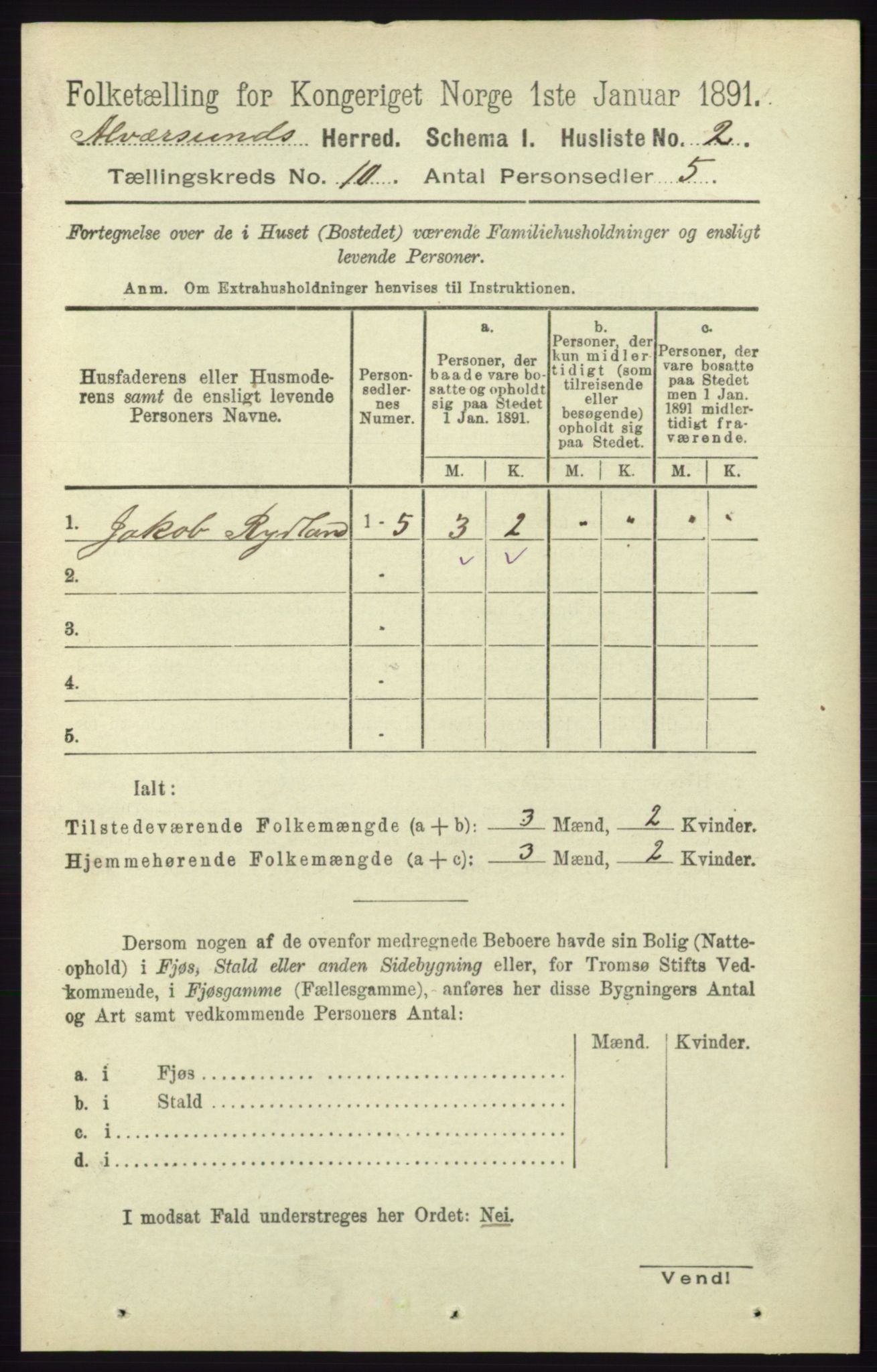 RA, 1891 census for 1257 Alversund, 1891, p. 3430