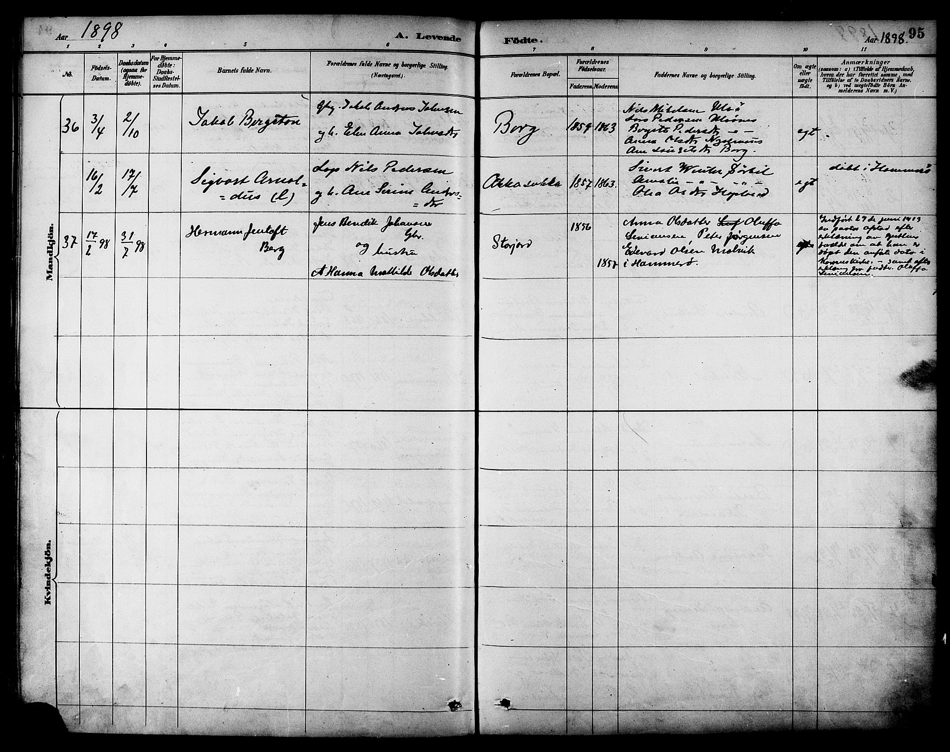 Ministerialprotokoller, klokkerbøker og fødselsregistre - Nordland, AV/SAT-A-1459/861/L0869: Parish register (official) no. 861A04, 1889-1903, p. 95