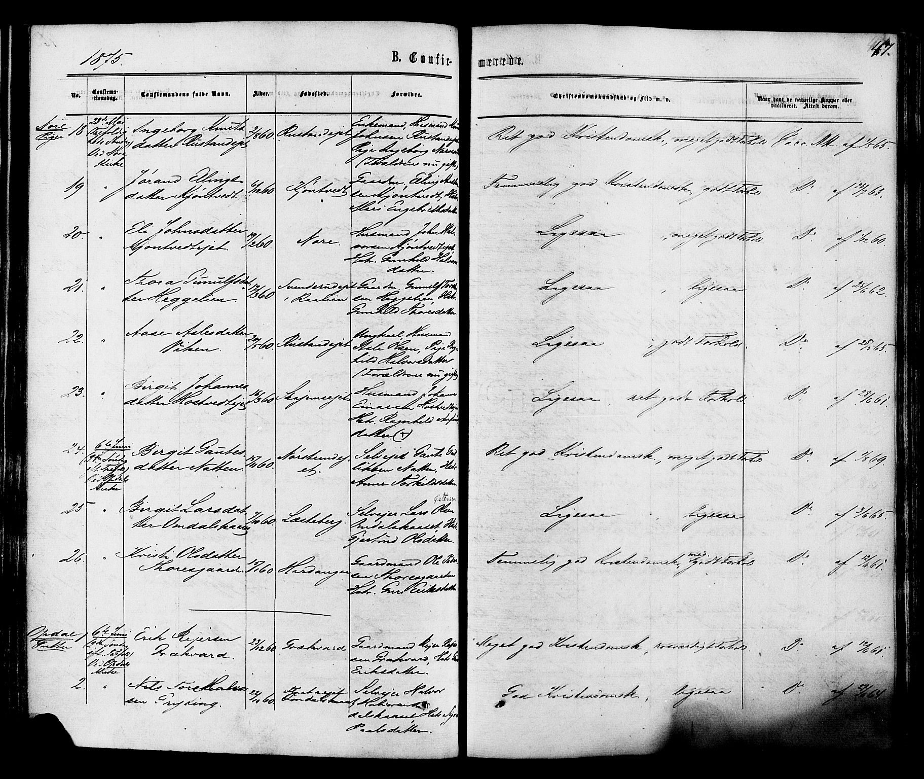 Nore kirkebøker, AV/SAKO-A-238/F/Fa/L0004: Parish register (official) no. I 4, 1867-1877, p. 47