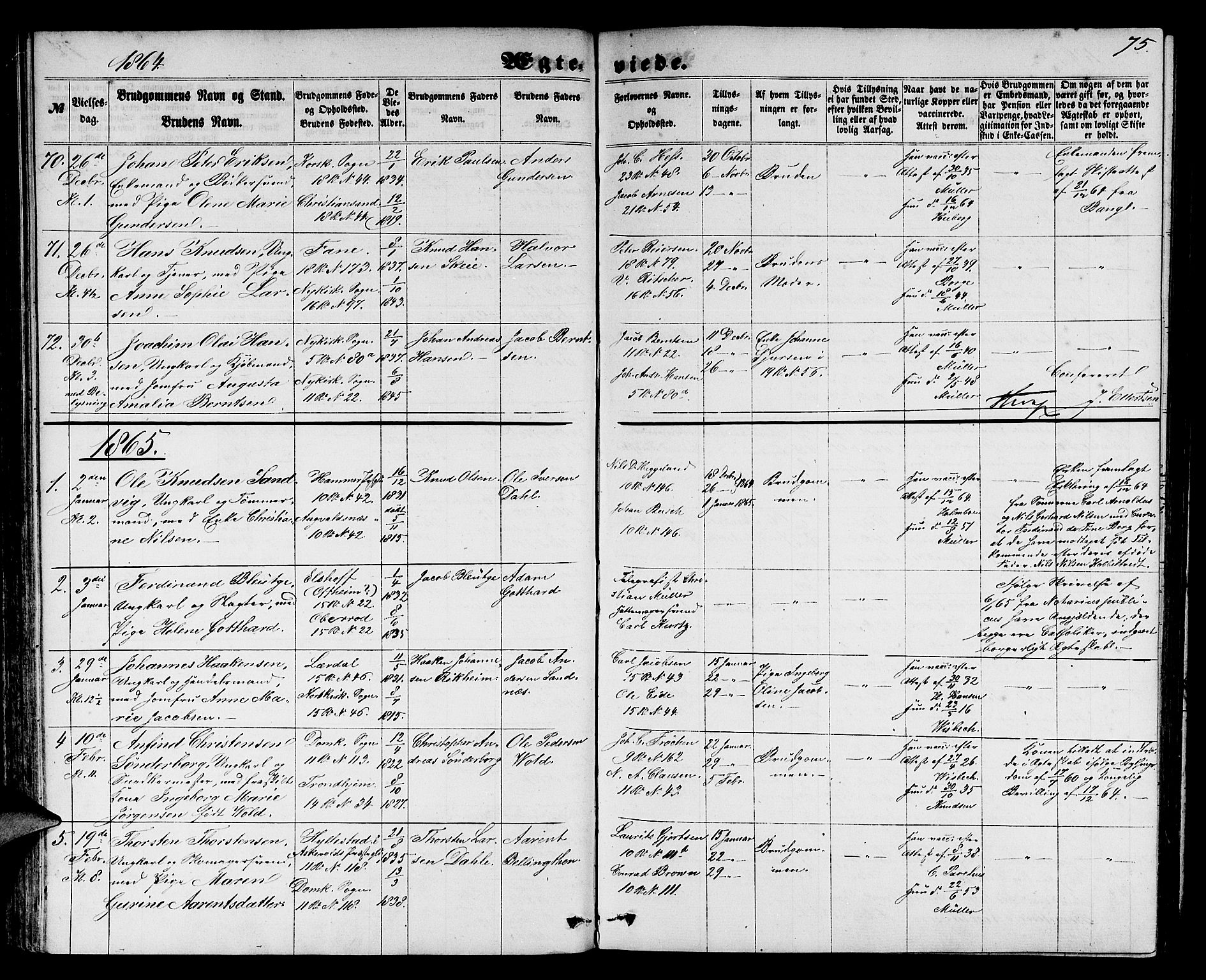 Domkirken sokneprestembete, SAB/A-74801/H/Hab/L0030: Parish register (copy) no. D 2, 1857-1876, p. 75