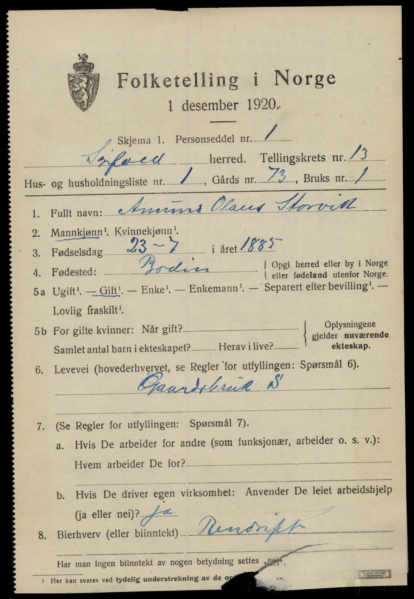 SAT, 1920 census for Sørfold, 1920, p. 6431