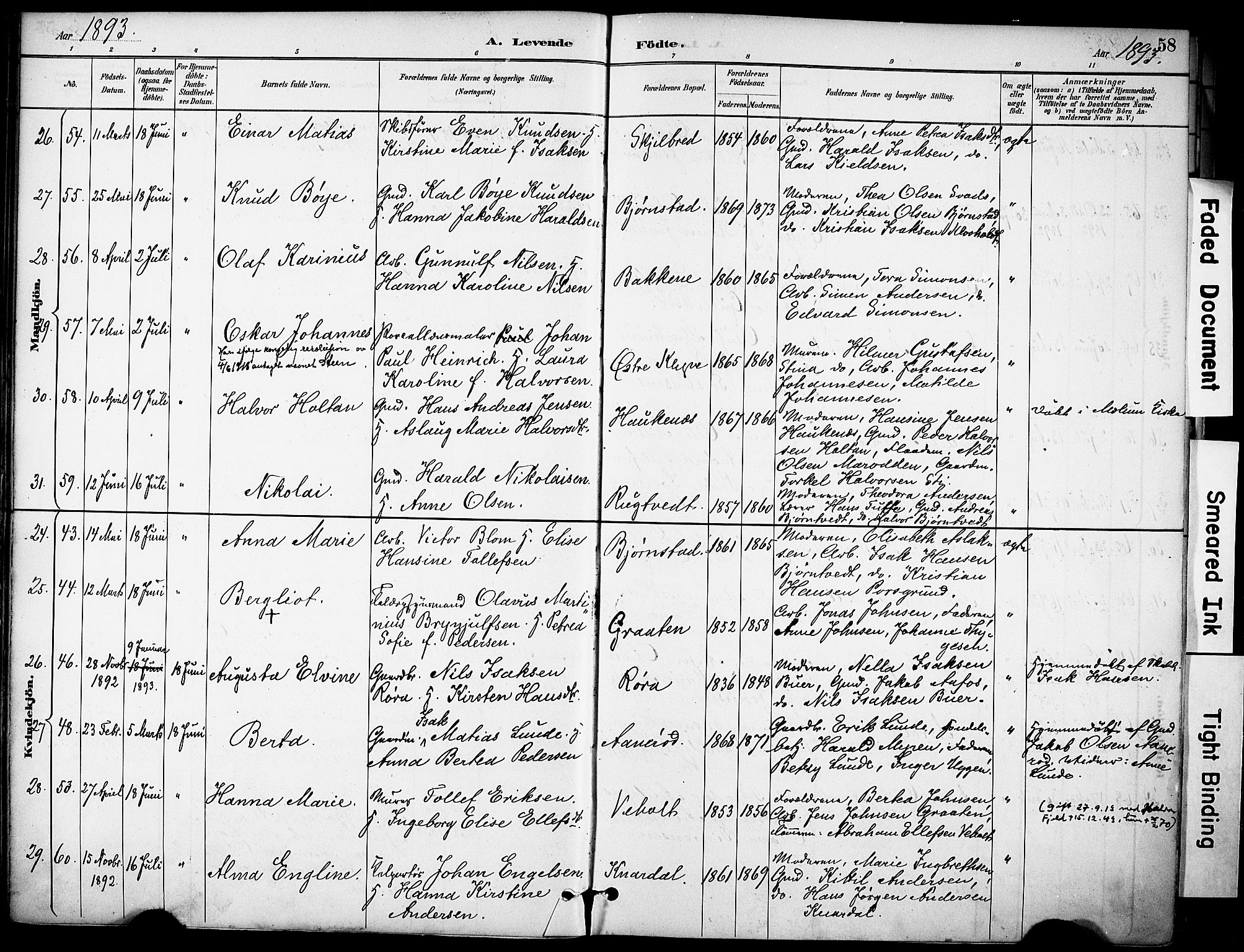 Solum kirkebøker, AV/SAKO-A-306/F/Fa/L0010: Parish register (official) no. I 10, 1888-1898, p. 58