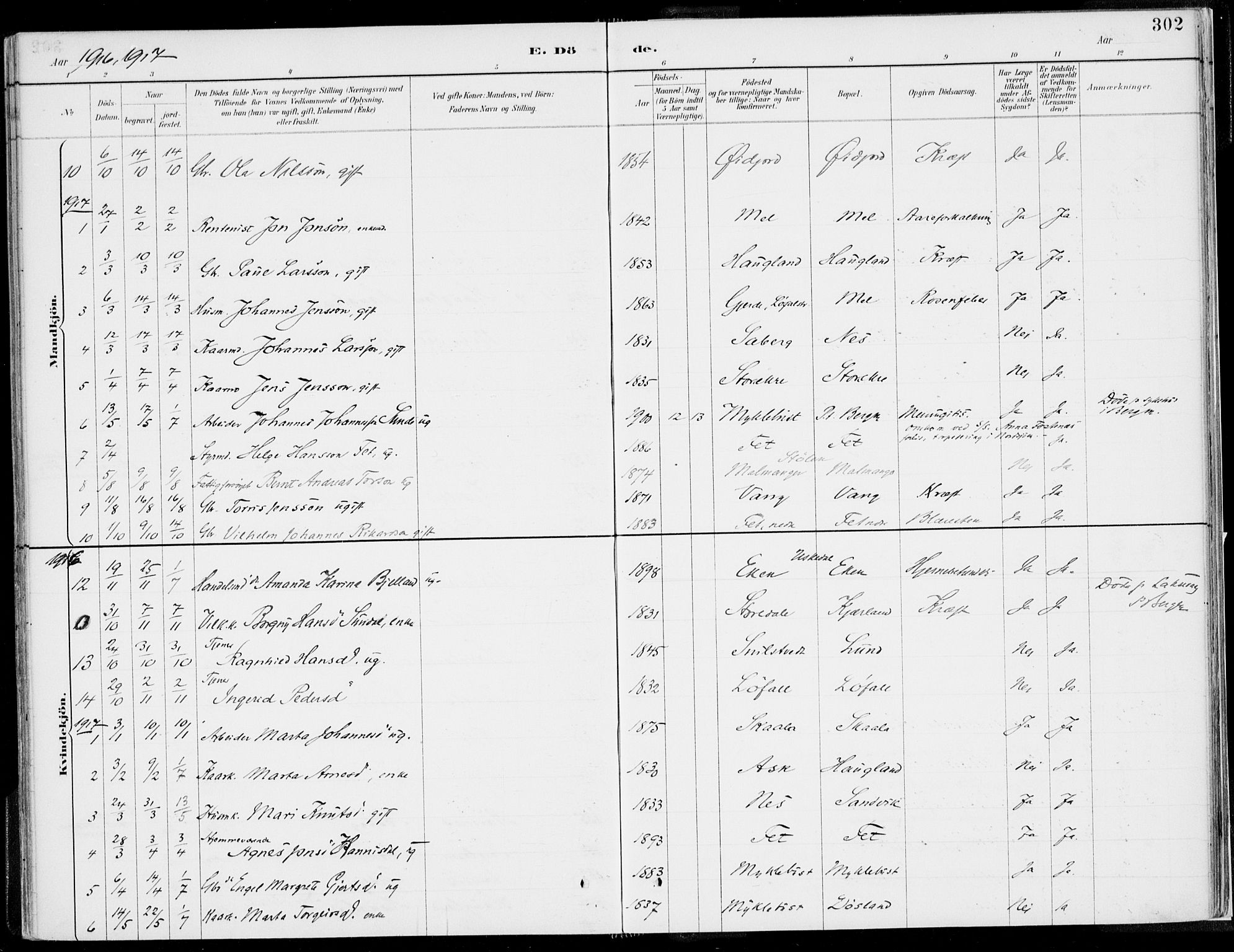 Kvinnherad sokneprestembete, SAB/A-76401/H/Haa: Parish register (official) no. B  1, 1887-1921, p. 302