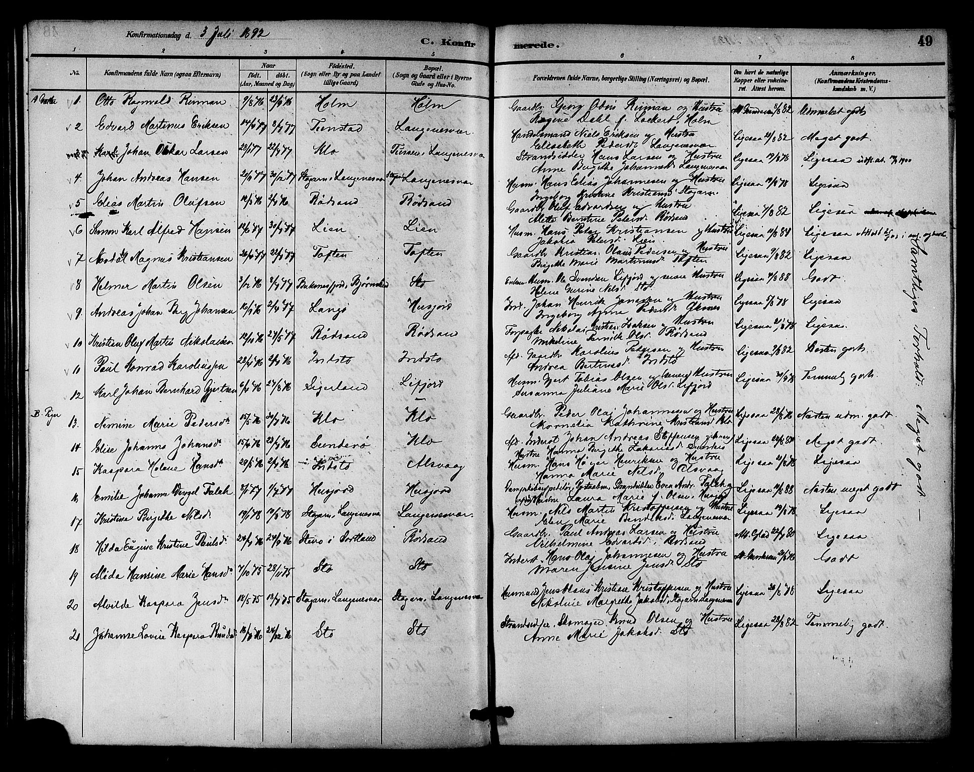 Ministerialprotokoller, klokkerbøker og fødselsregistre - Nordland, AV/SAT-A-1459/894/L1355: Parish register (official) no. 894A01, 1885-1896, p. 49