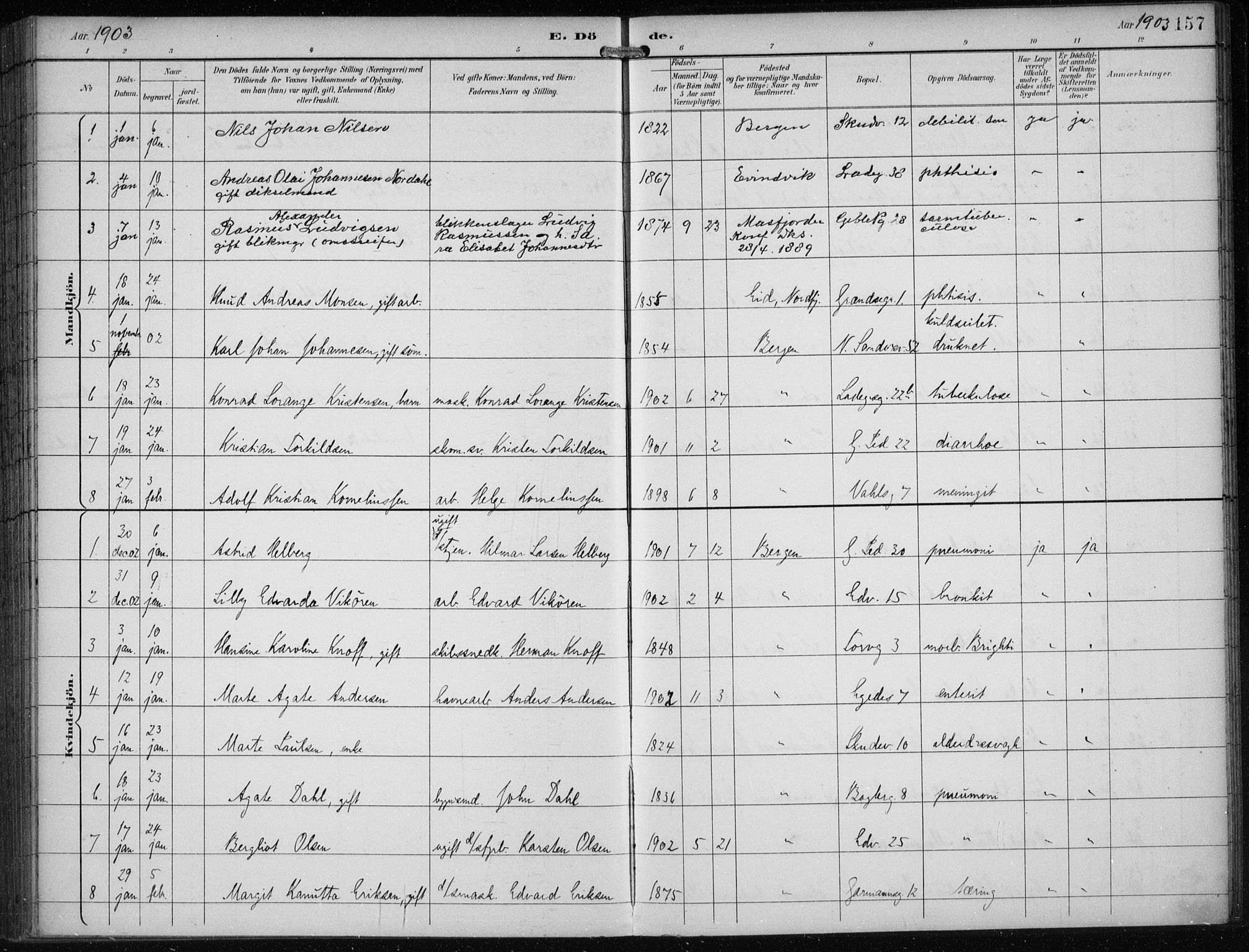 Sandviken Sokneprestembete, SAB/A-77601/H/Ha/L0018: Parish register (official) no. E 1, 1893-1905, p. 157