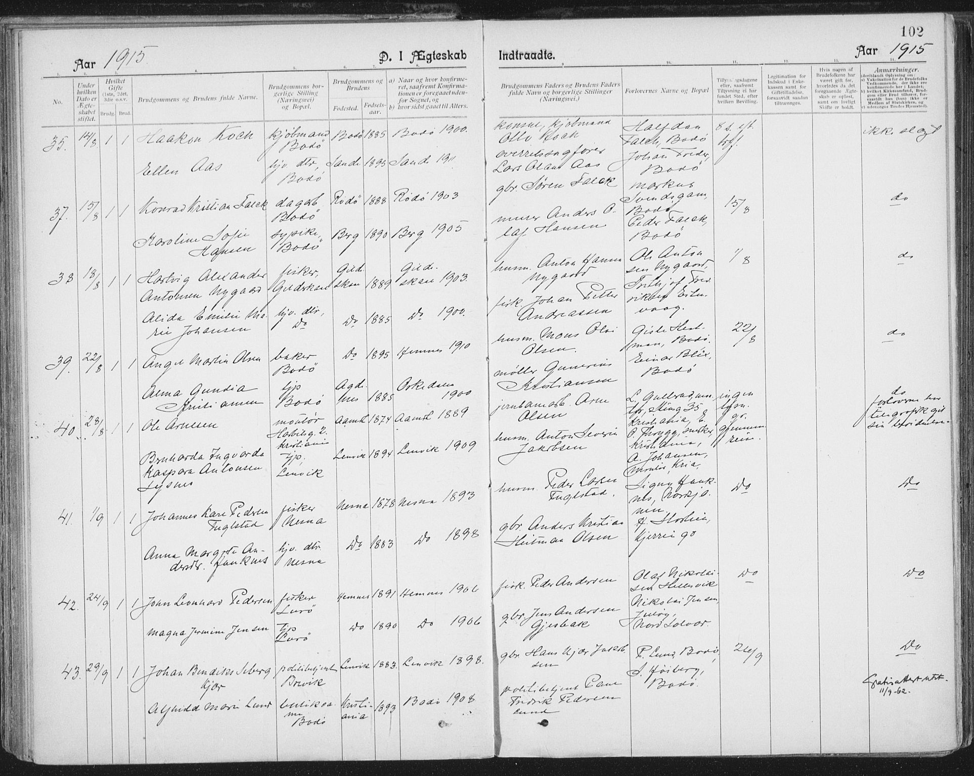 Ministerialprotokoller, klokkerbøker og fødselsregistre - Nordland, AV/SAT-A-1459/801/L0012: Parish register (official) no. 801A12, 1900-1916, p. 102