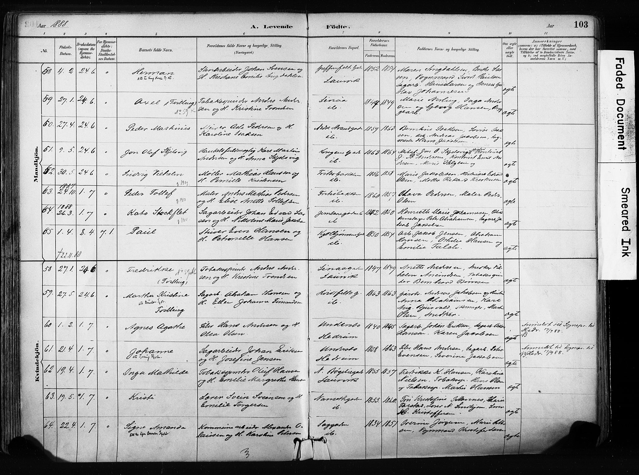 Larvik kirkebøker, SAKO/A-352/F/Fa/L0009: Parish register (official) no. I 9, 1884-1904, p. 103