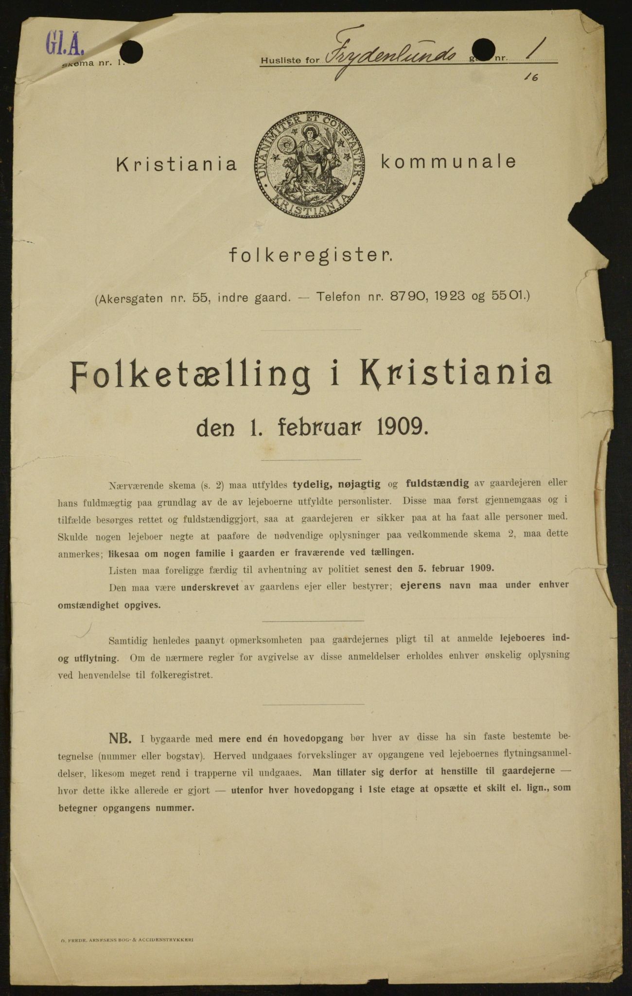 OBA, Municipal Census 1909 for Kristiania, 1909, p. 25436