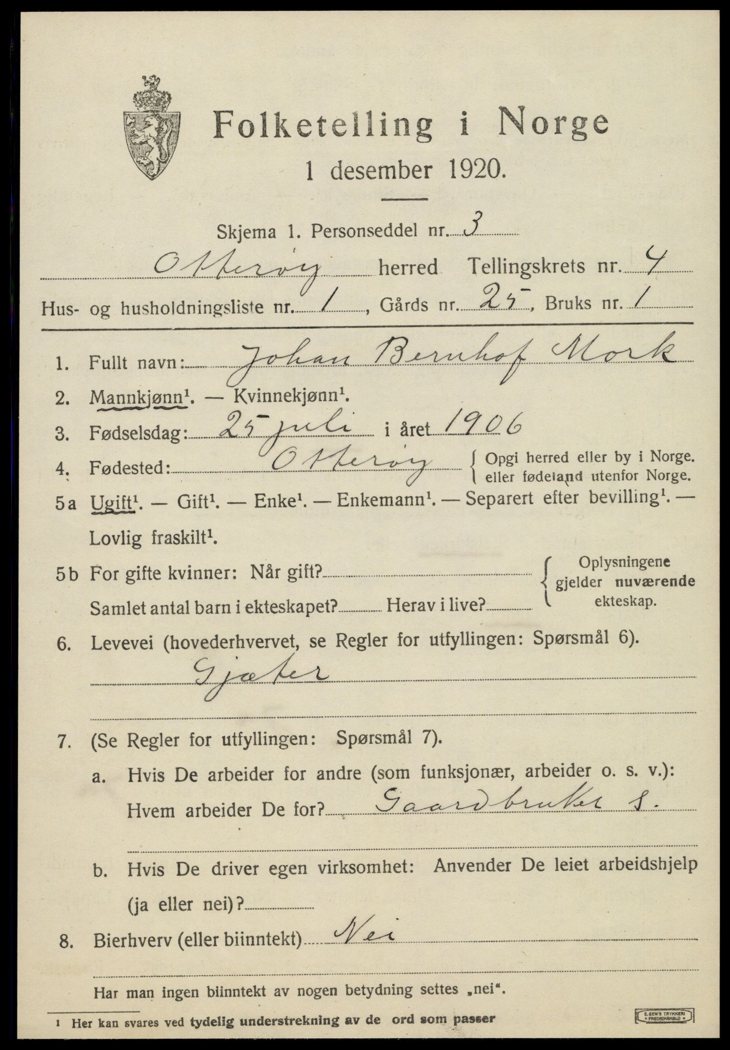 SAT, 1920 census for Otterøy, 1920, p. 1761