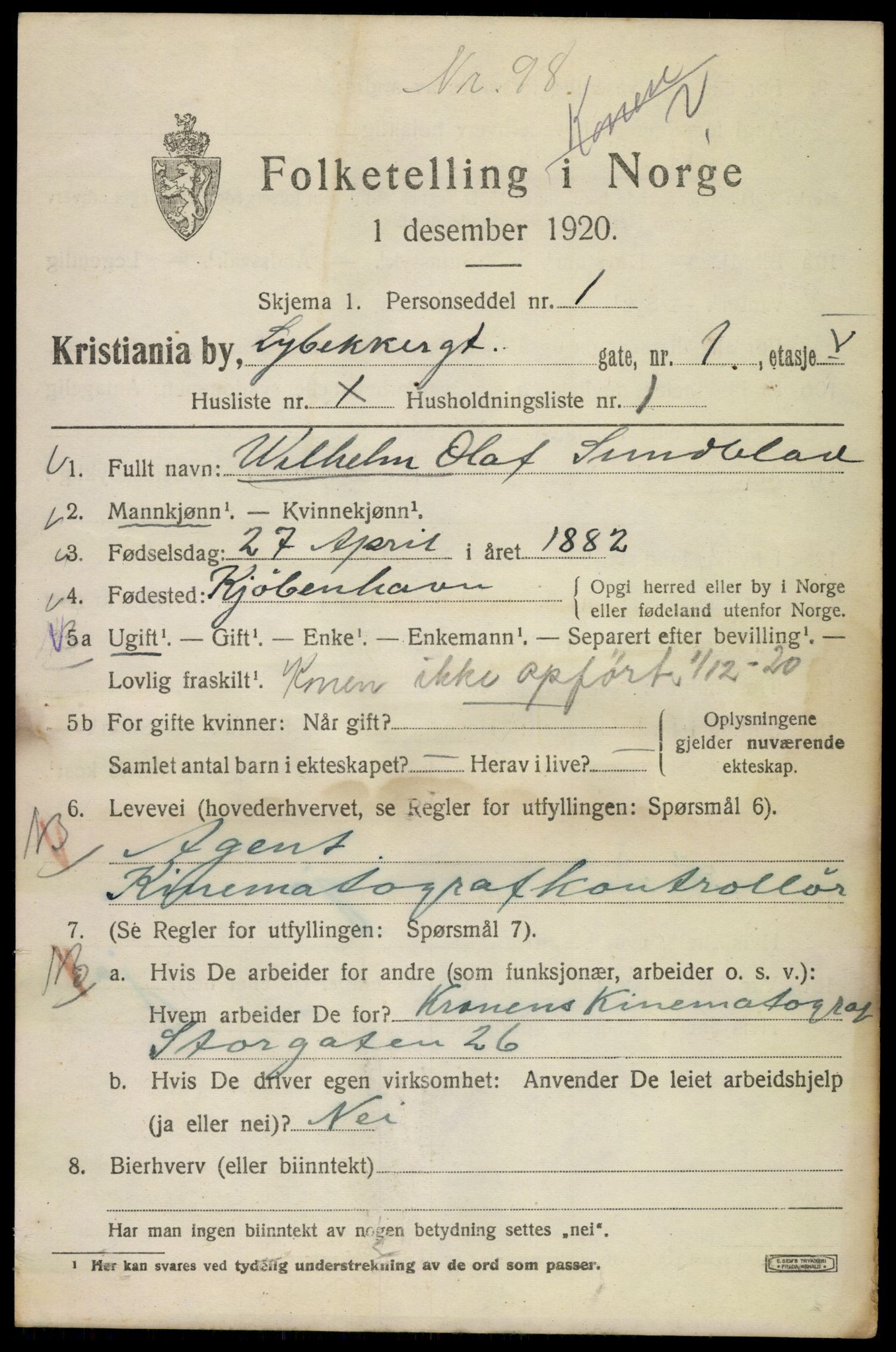 SAO, 1920 census for Kristiania, 1920, p. 366551