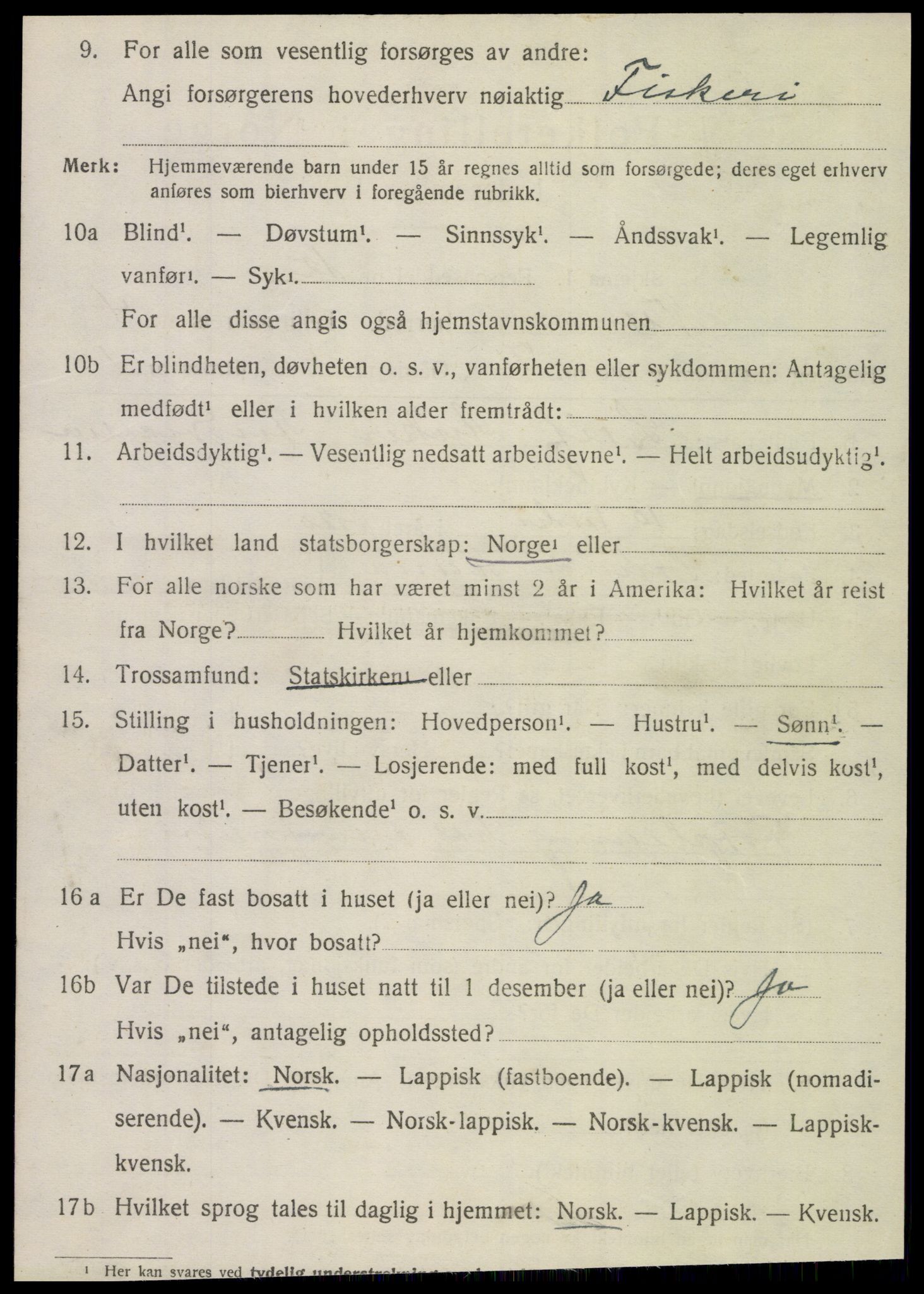 SAT, 1920 census for Nesna, 1920, p. 4020