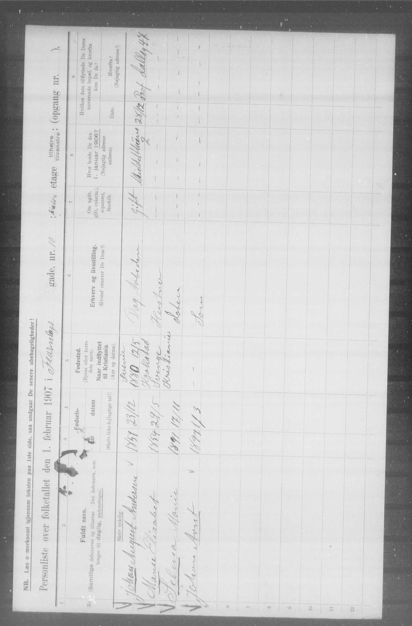 OBA, Municipal Census 1907 for Kristiania, 1907, p. 12127