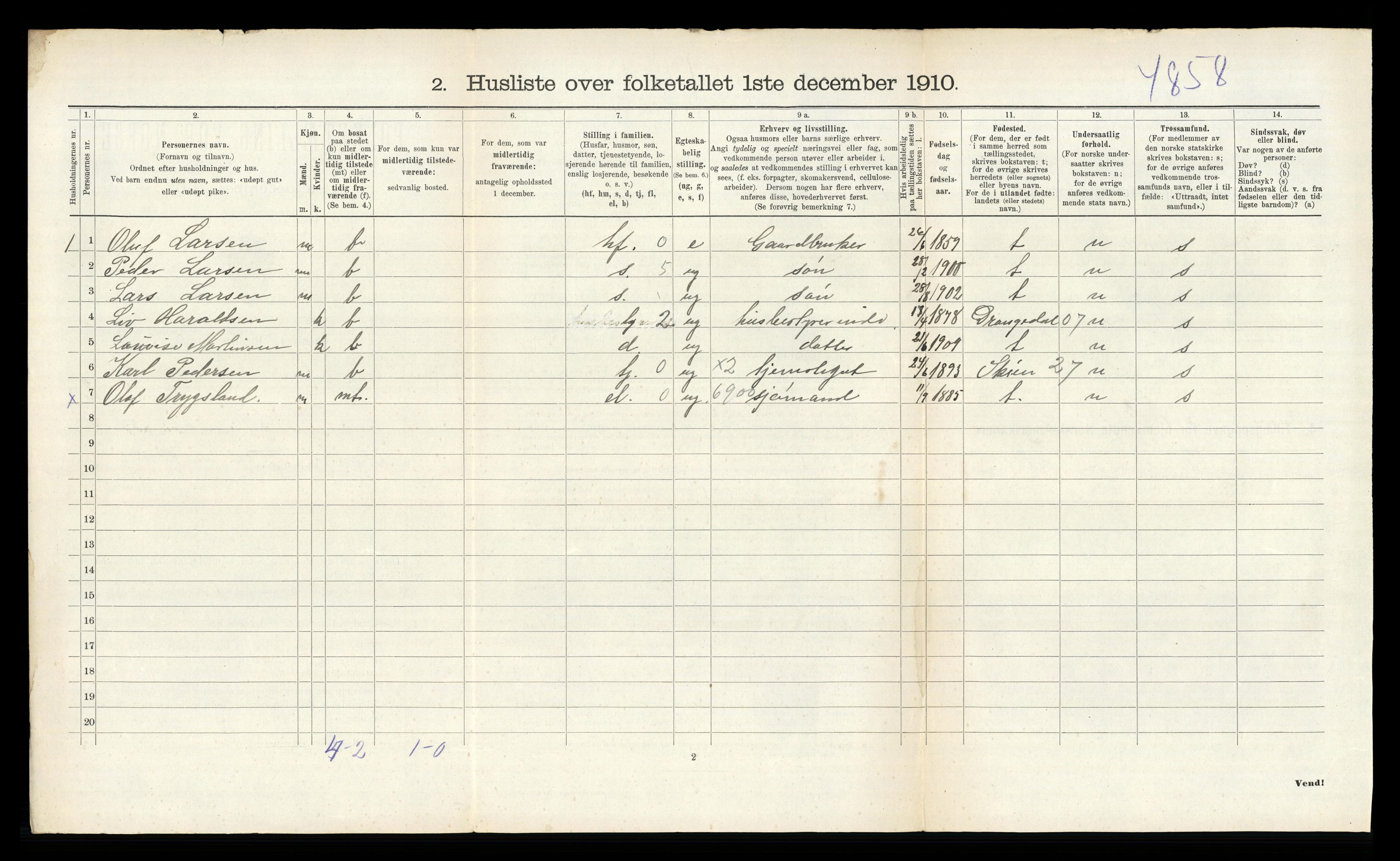 RA, 1910 census for Eidanger, 1910, p. 228