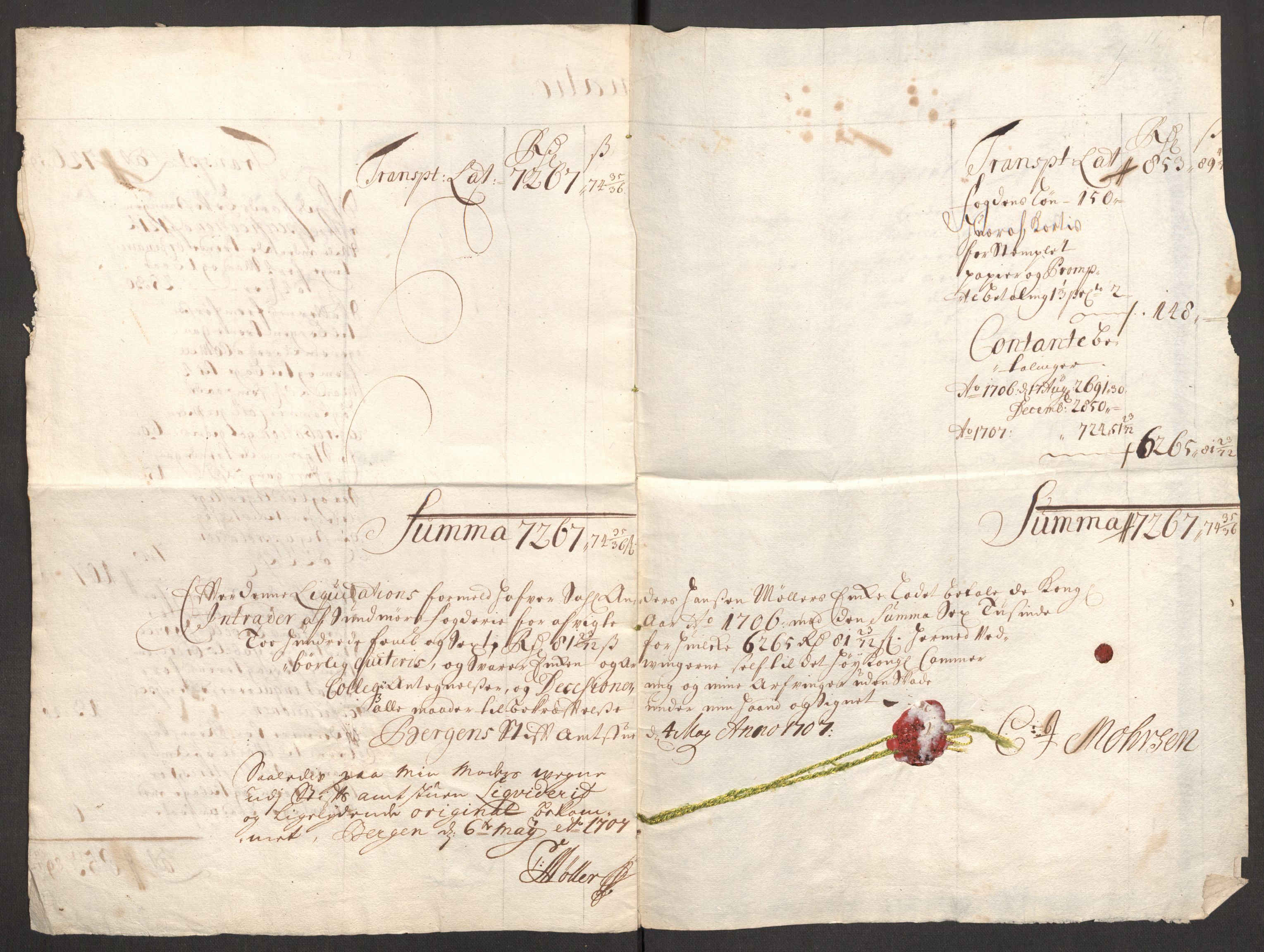 Rentekammeret inntil 1814, Reviderte regnskaper, Fogderegnskap, AV/RA-EA-4092/R54/L3561: Fogderegnskap Sunnmøre, 1706-1707, p. 11