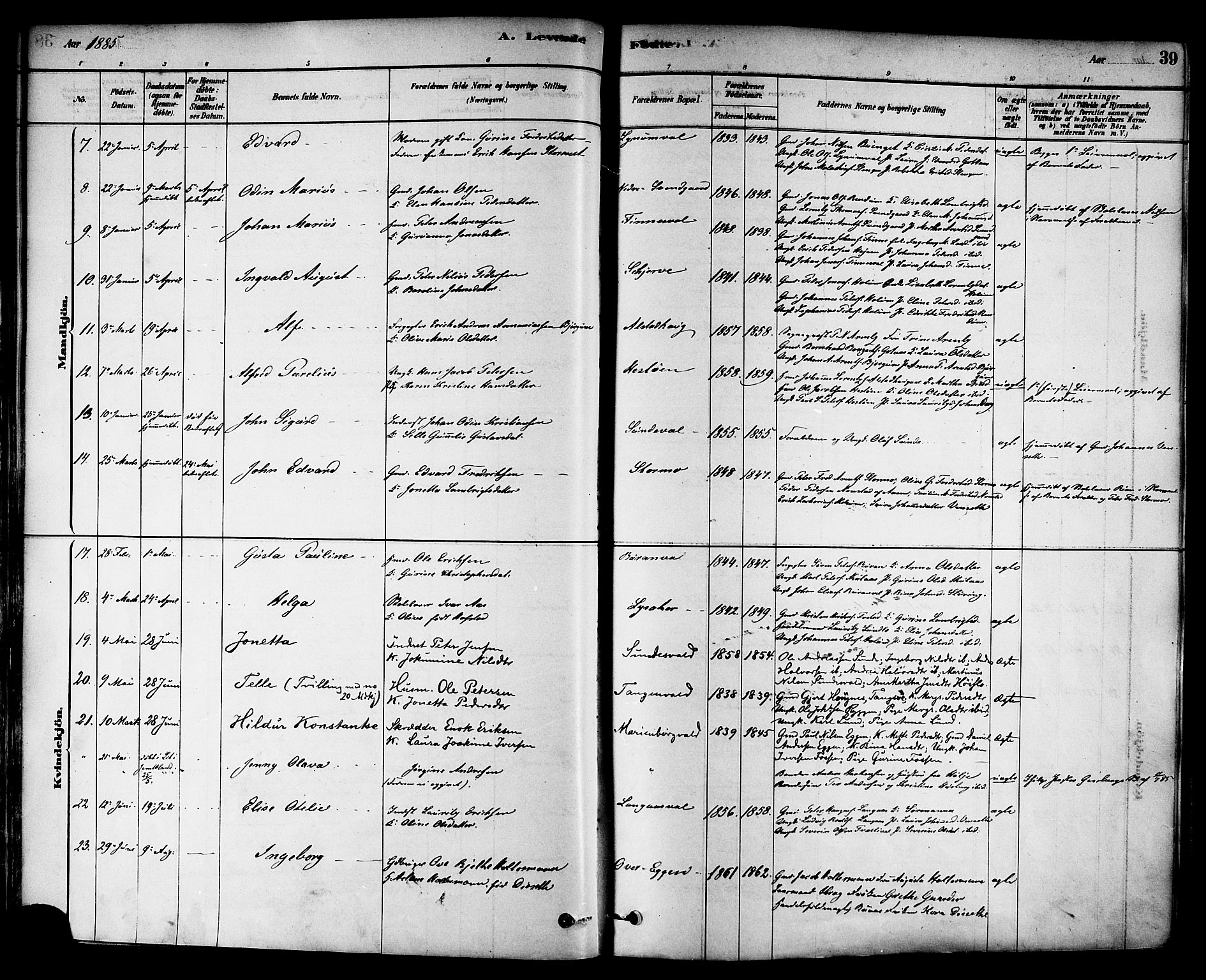 Ministerialprotokoller, klokkerbøker og fødselsregistre - Nord-Trøndelag, SAT/A-1458/717/L0159: Parish register (official) no. 717A09, 1878-1898, p. 39