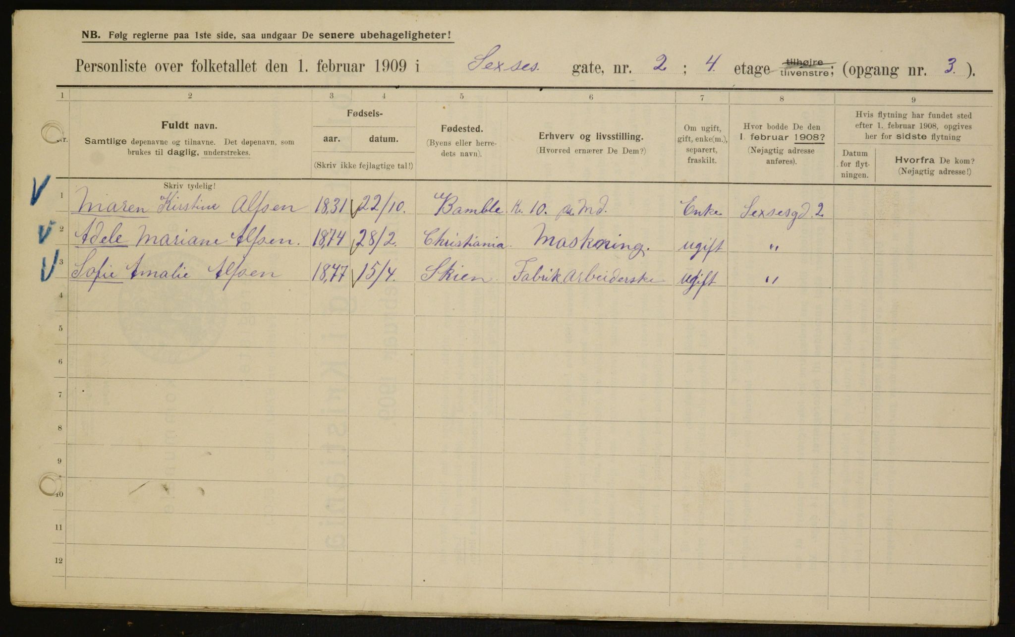 OBA, Municipal Census 1909 for Kristiania, 1909, p. 85882