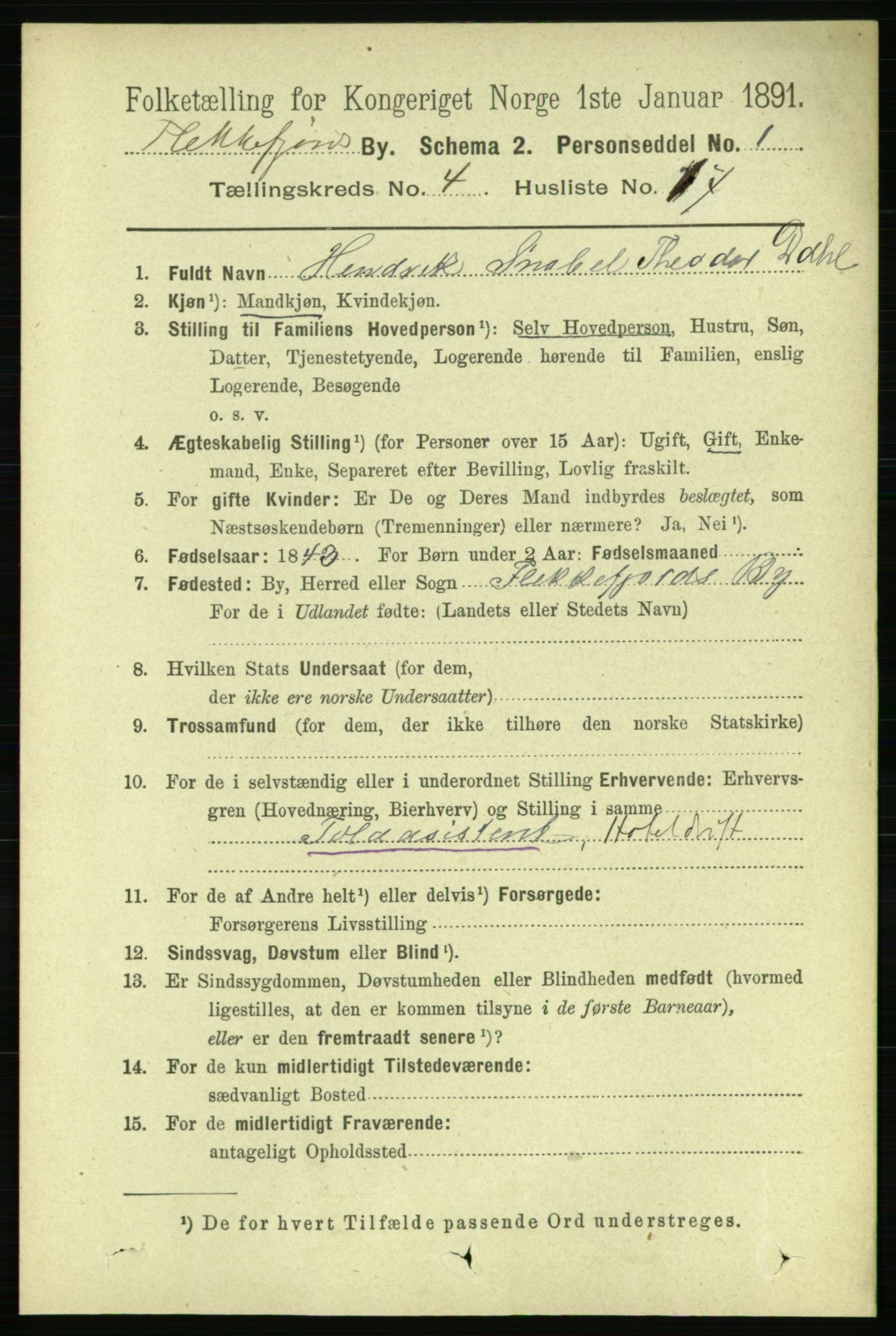 RA, 1891 census for 1004 Flekkefjord, 1891, p. 1121