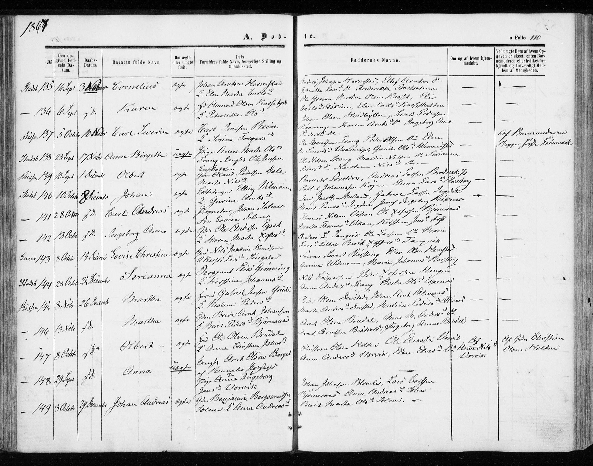 Ministerialprotokoller, klokkerbøker og fødselsregistre - Sør-Trøndelag, SAT/A-1456/646/L0612: Parish register (official) no. 646A10, 1858-1869, p. 110