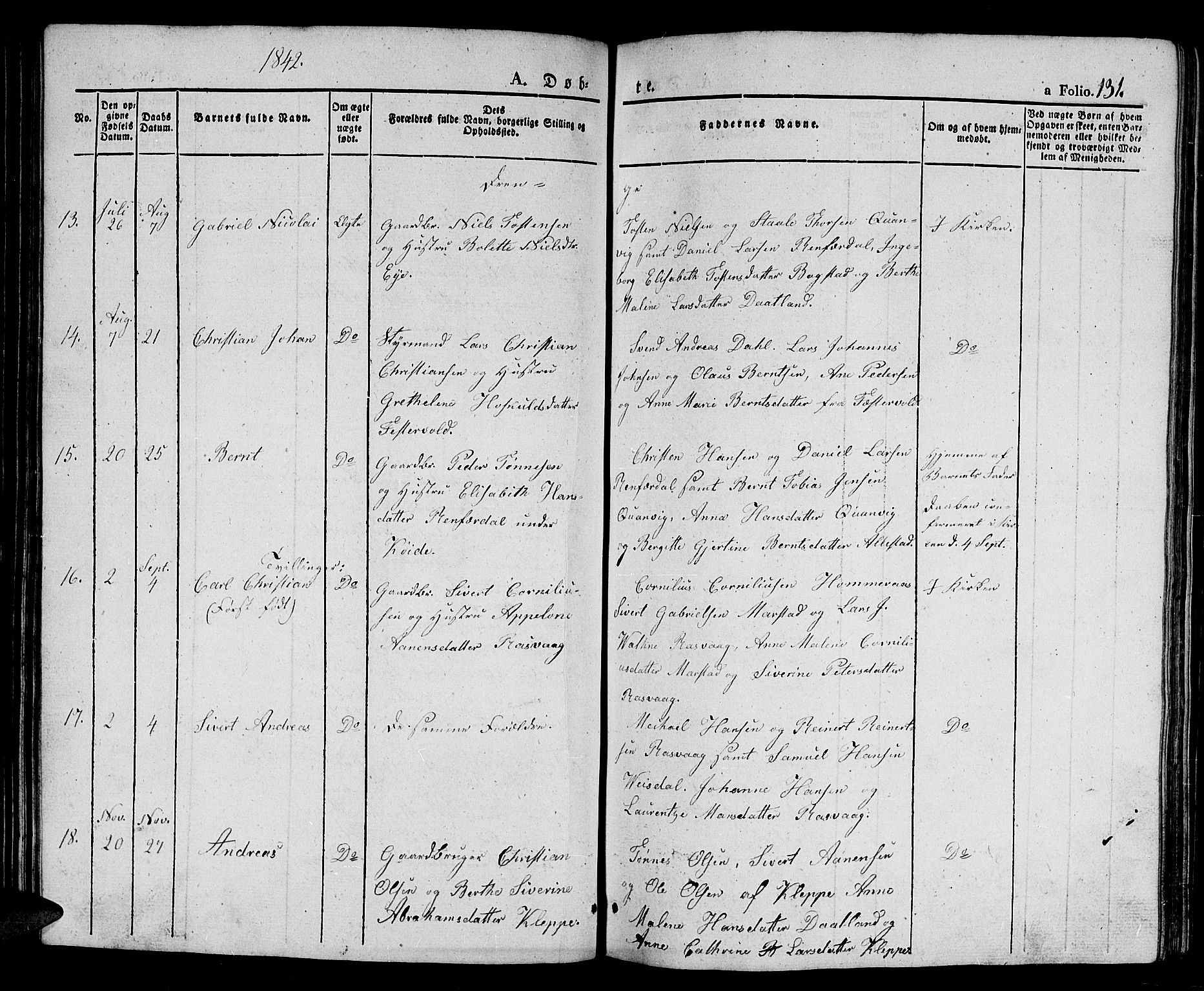 Flekkefjord sokneprestkontor, AV/SAK-1111-0012/F/Fb/Fbb/L0002: Parish register (copy) no. B 2a, 1831-1866, p. 131