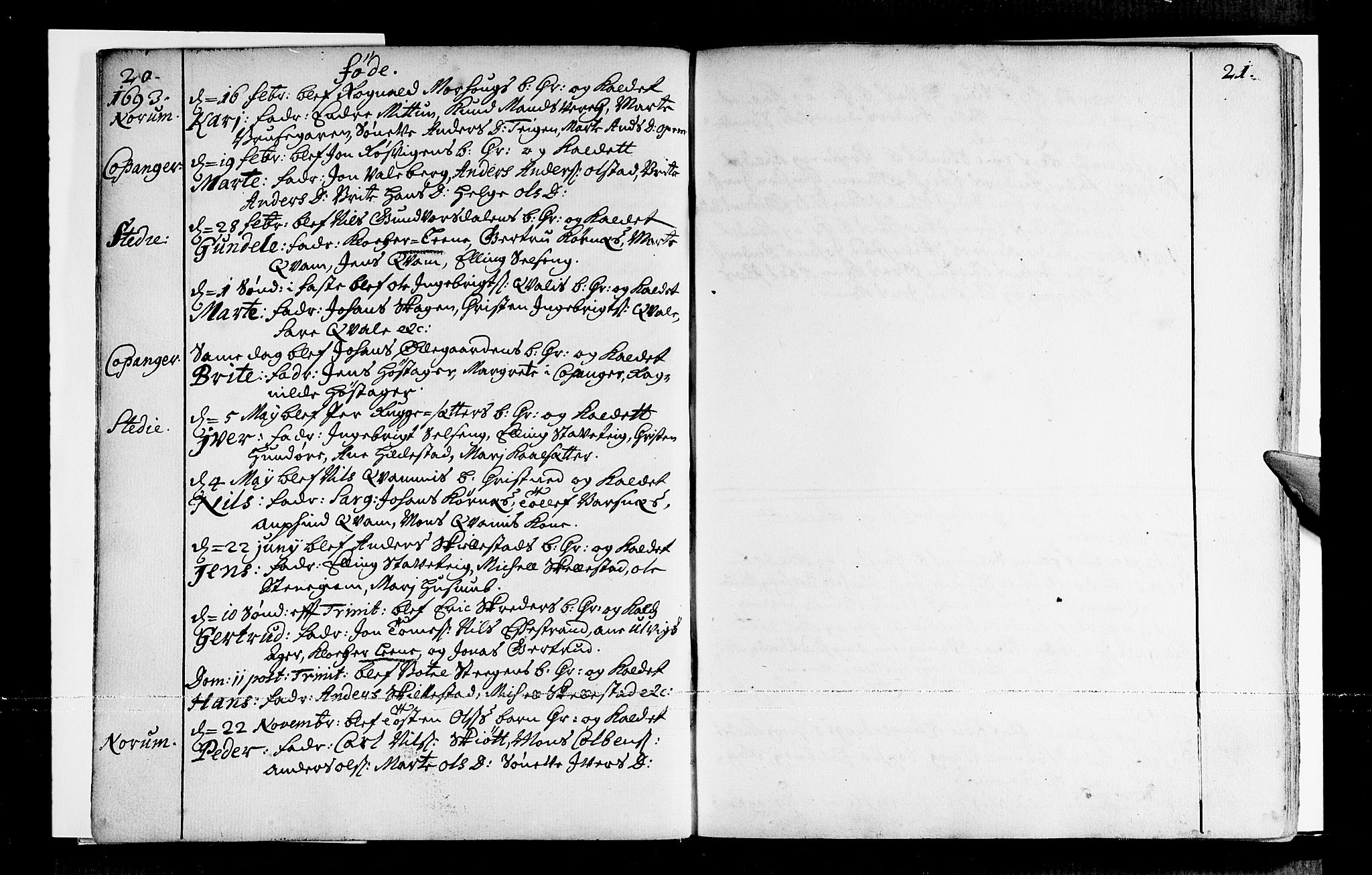 Sogndal sokneprestembete, AV/SAB-A-81301/H/Haa/Haaa/L0001: Parish register (official) no. A 1, 1689-1713, p. 20-21