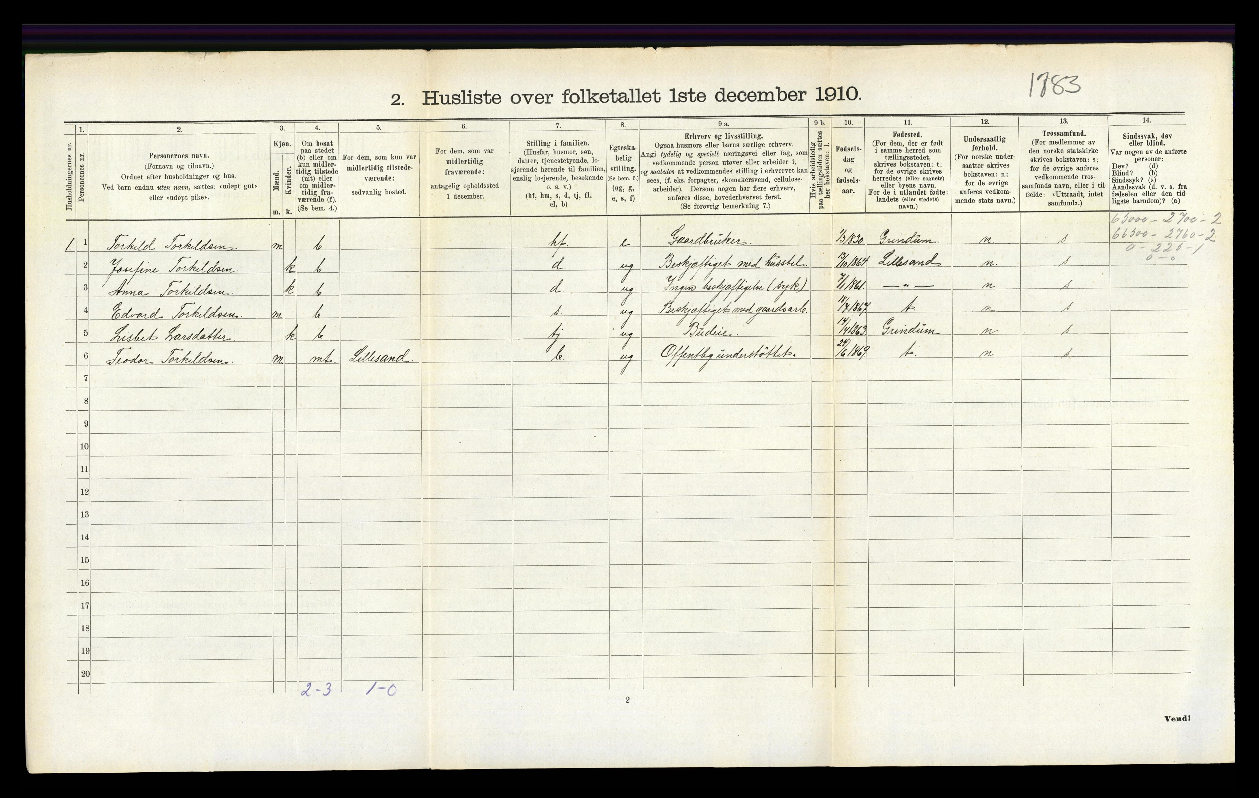 RA, 1910 census for Vestre Moland, 1910, p. 645