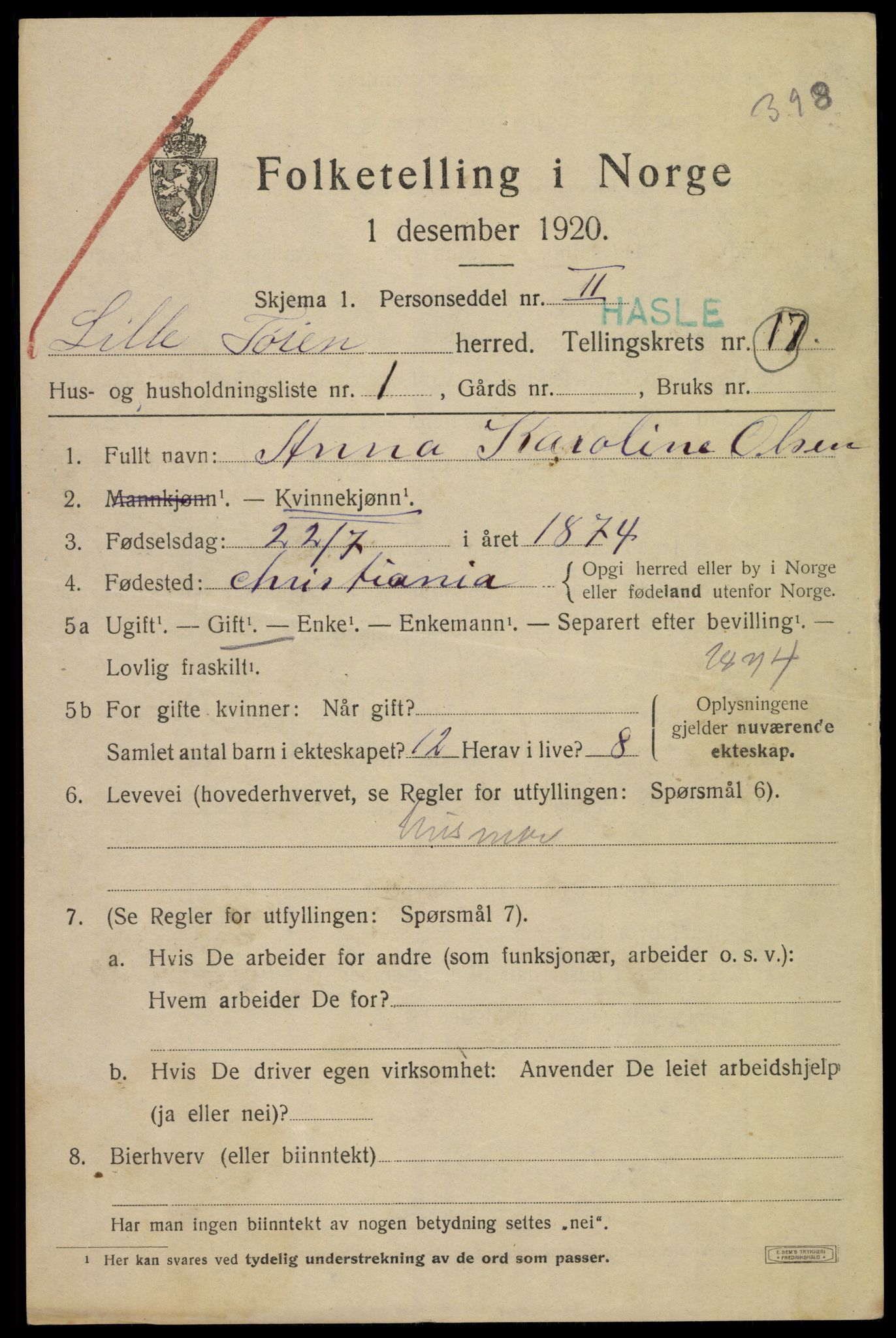 SAO, 1920 census for Aker, 1920, p. 106336