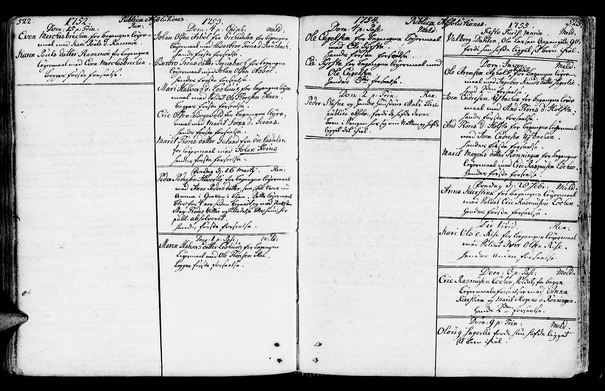 Ministerialprotokoller, klokkerbøker og fødselsregistre - Sør-Trøndelag, SAT/A-1456/672/L0851: Parish register (official) no. 672A04, 1751-1775, p. 522-523