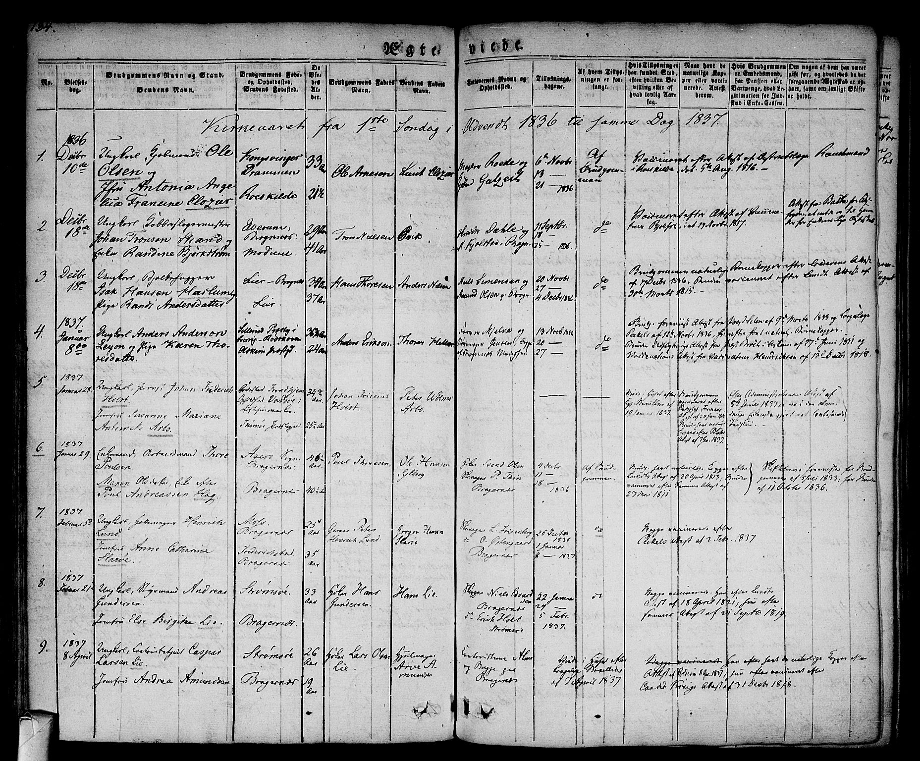 Bragernes kirkebøker, SAKO/A-6/F/Fc/L0001: Parish register (official) no. III 1, 1830-1853, p. 134