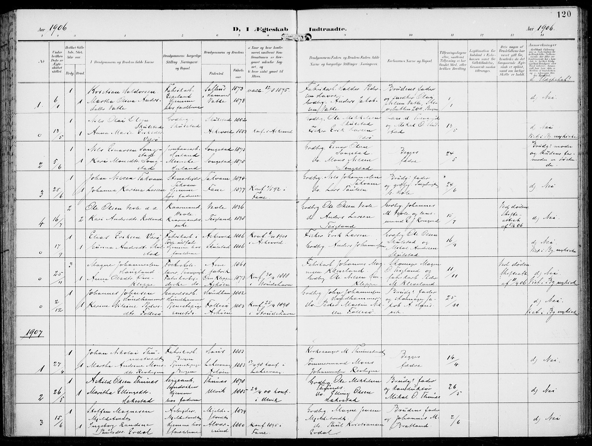 Haus sokneprestembete, SAB/A-75601/H/Haa: Parish register (official) no. B  2, 1899-1912, p. 120