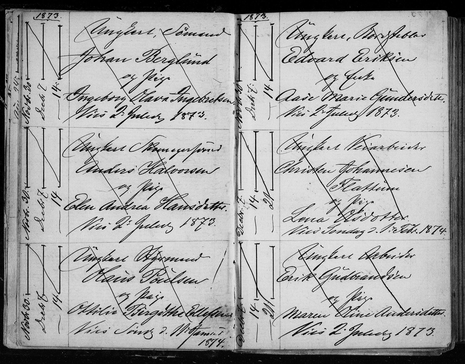 Bragernes kirkebøker, AV/SAKO-A-6/H/Ha/L0006: Banns register no. 6, 1873-1896