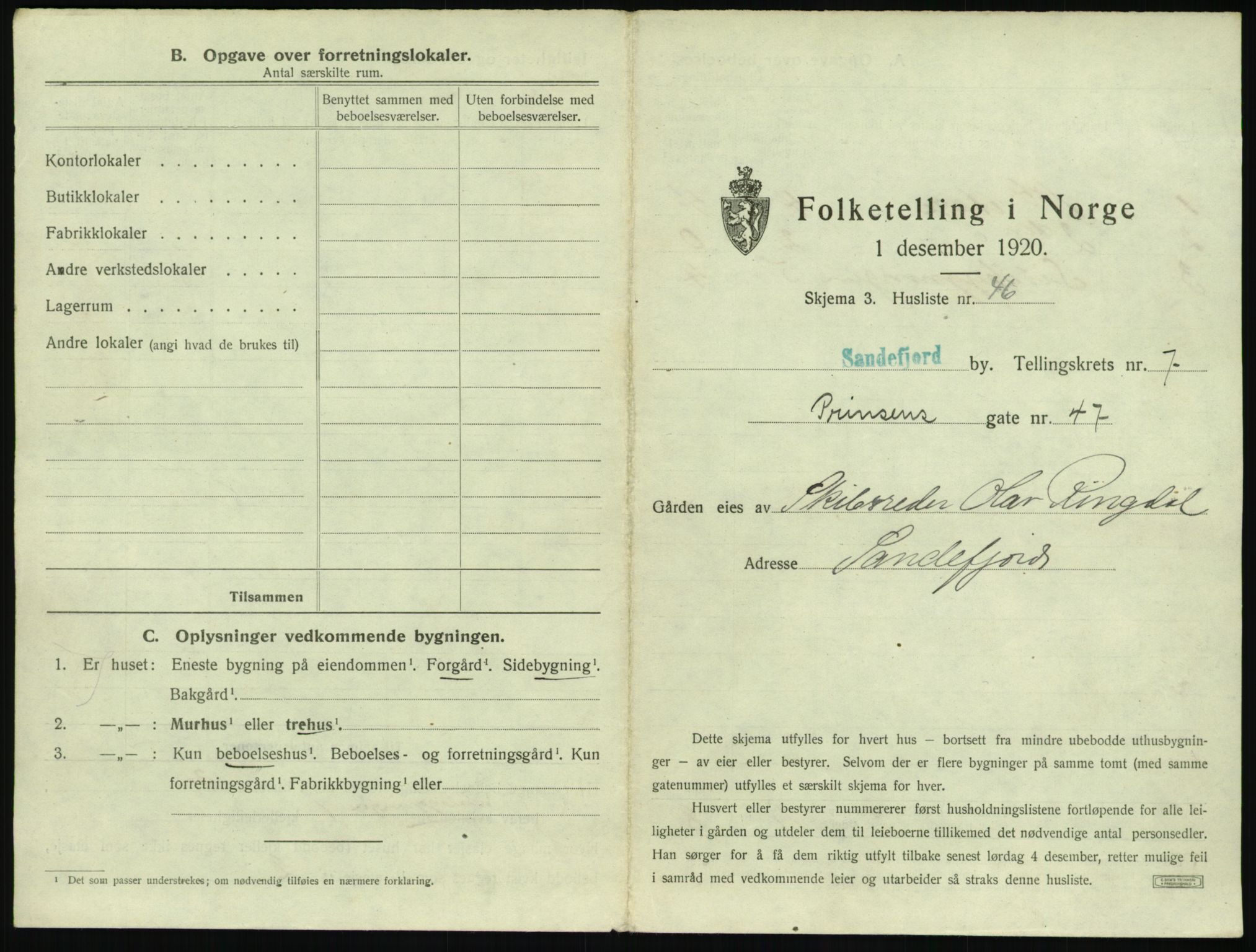 SAKO, 1920 census for Sandefjord, 1920, p. 900