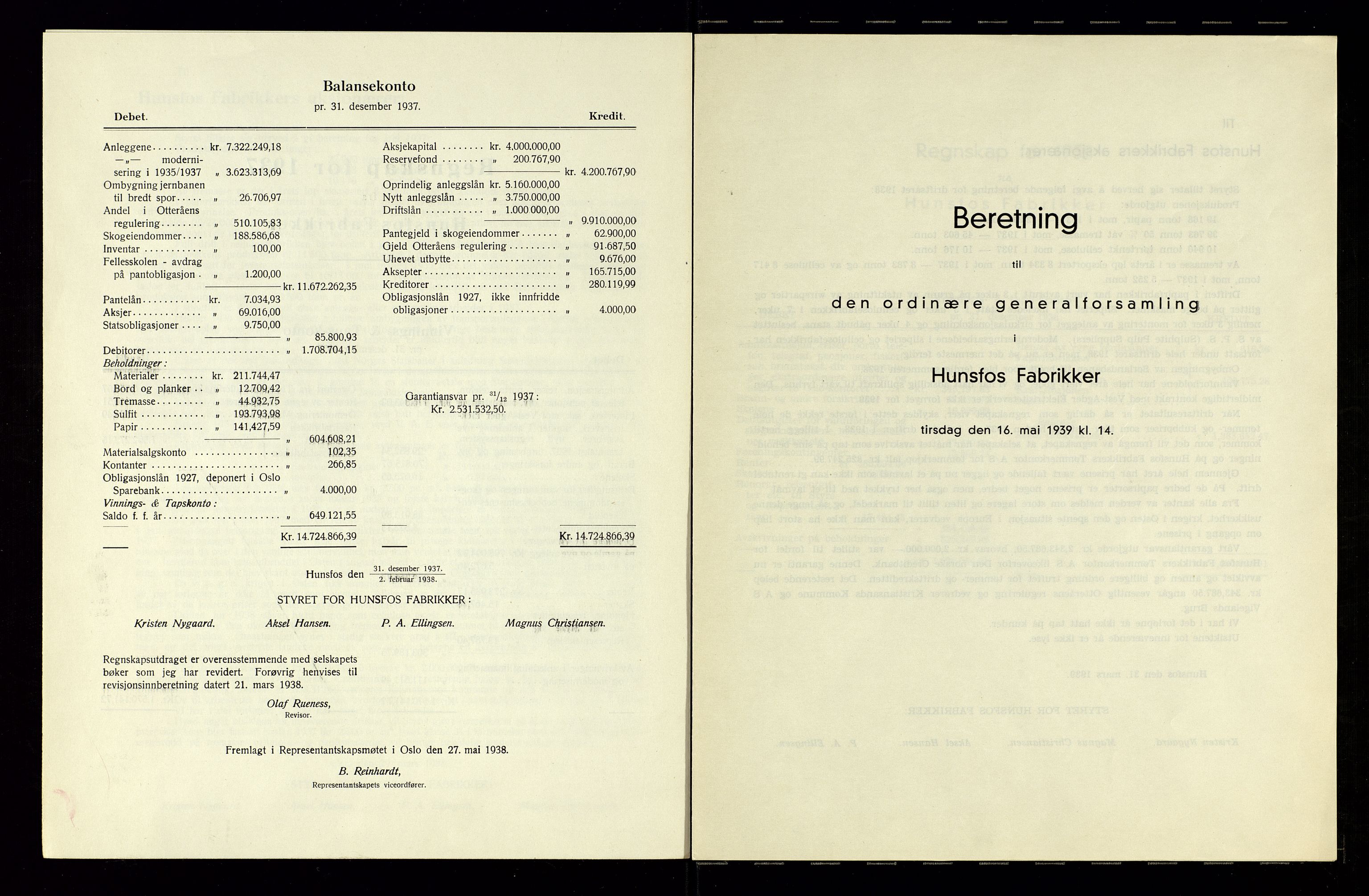 Hunsfos fabrikker, SAK/D/1440/01/L0001/0003: Vedtekter, anmeldelser og årsberetninger / Årsberetninger og regnskap, 1918-1989, p. 81