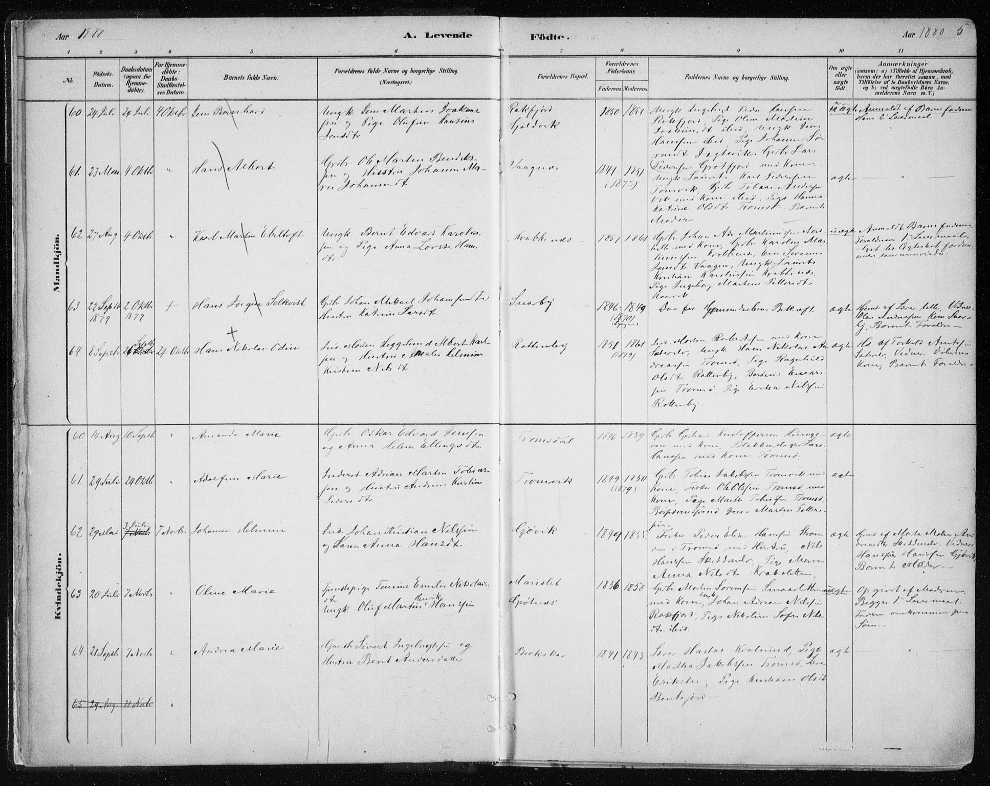 Tromsøysund sokneprestkontor, AV/SATØ-S-1304/G/Ga/L0004kirke: Parish register (official) no. 4, 1880-1888, p. 5