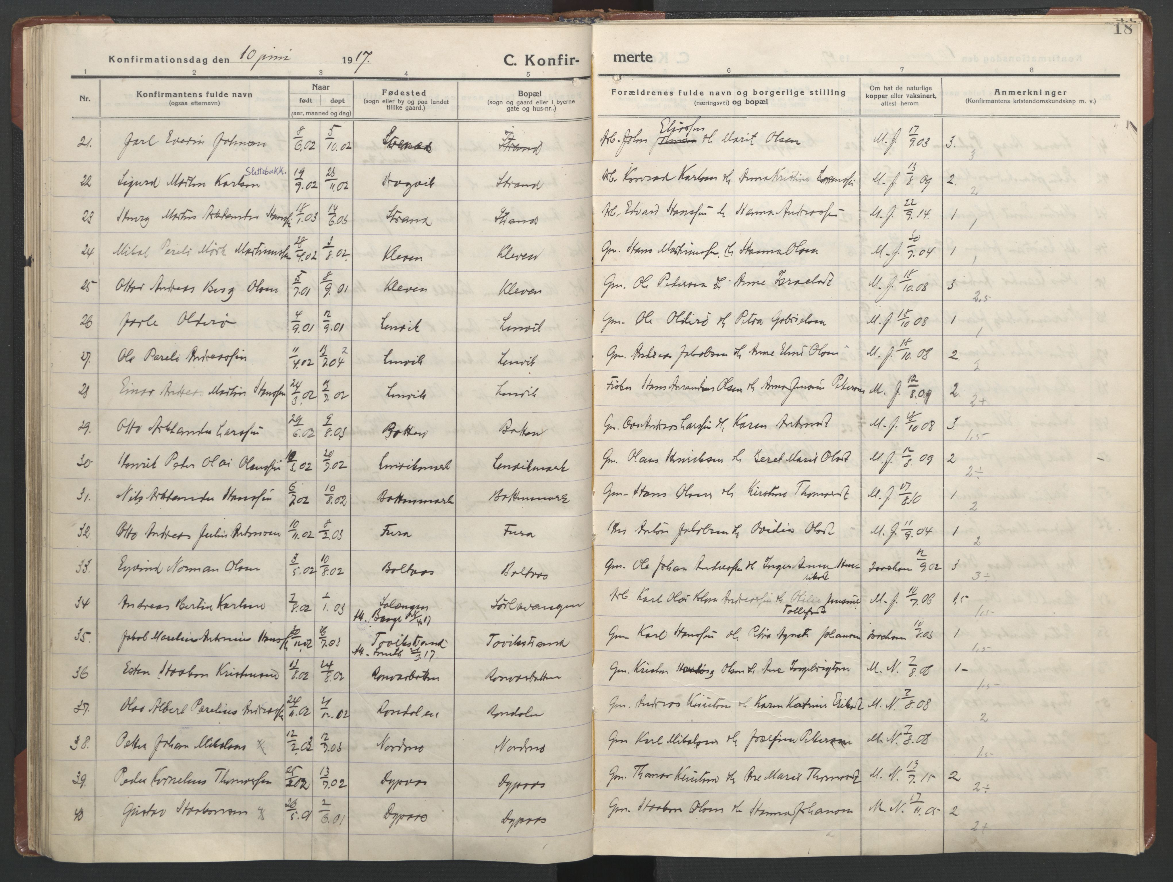 Ministerialprotokoller, klokkerbøker og fødselsregistre - Nordland, AV/SAT-A-1459/863/L0918: Parish register (copy) no. 863C08, 1906-1921, p. 18