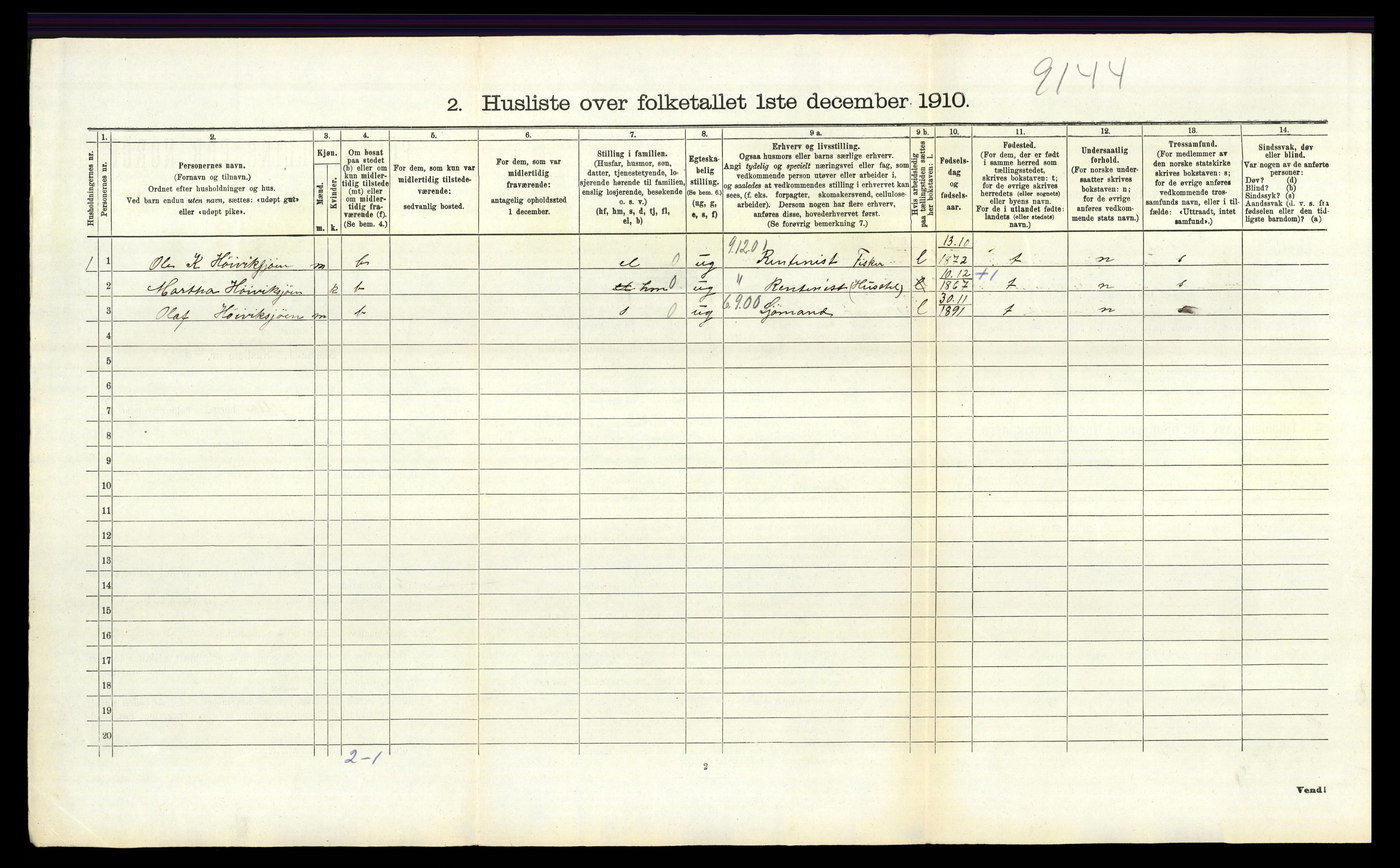 RA, 1910 census for Jelsa, 1910, p. 670