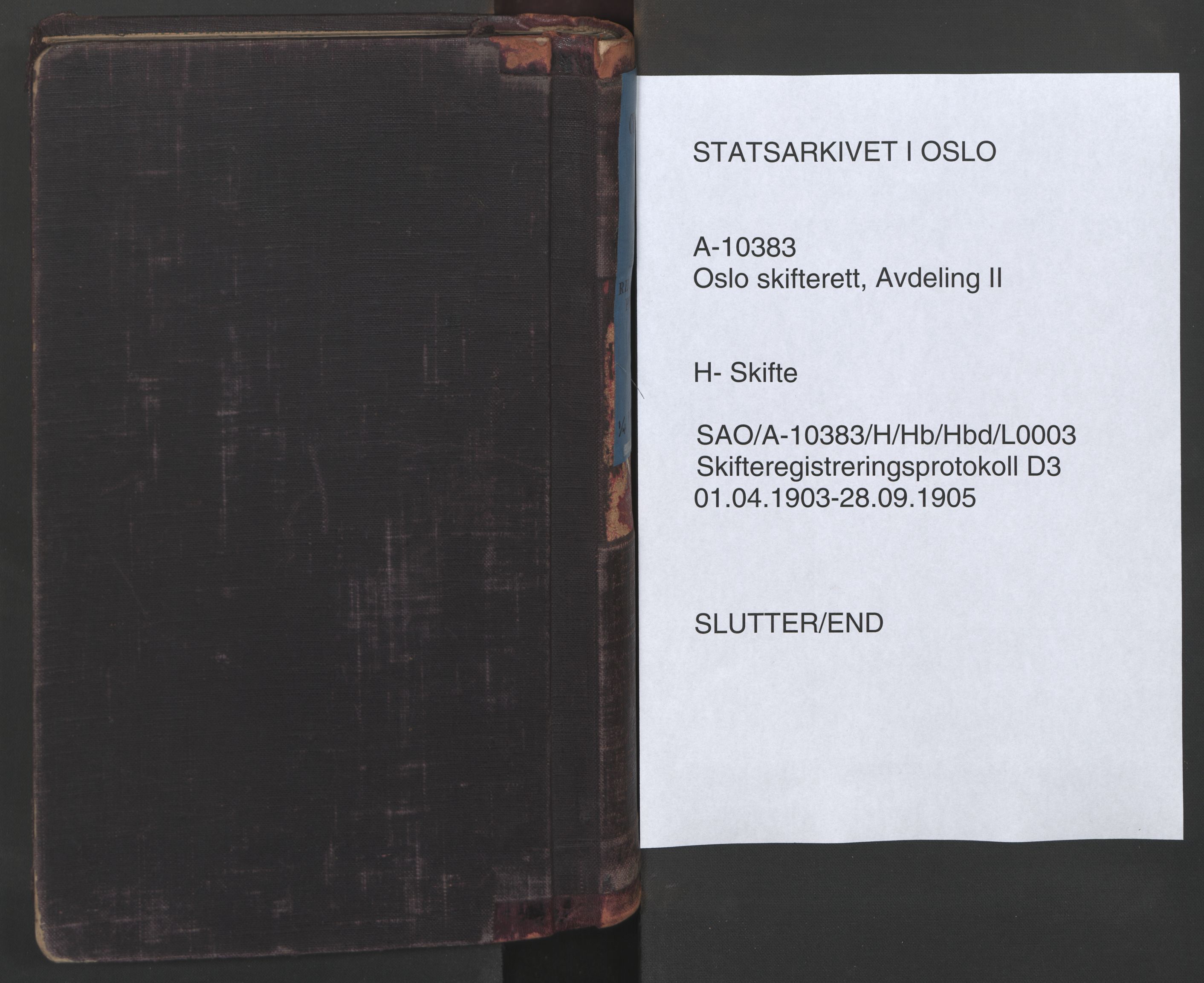 Oslo skifterett, SAO/A-10383/H/Hb/Hbd/L0003: Skifteregistreringsprotokoll, 1903-1905