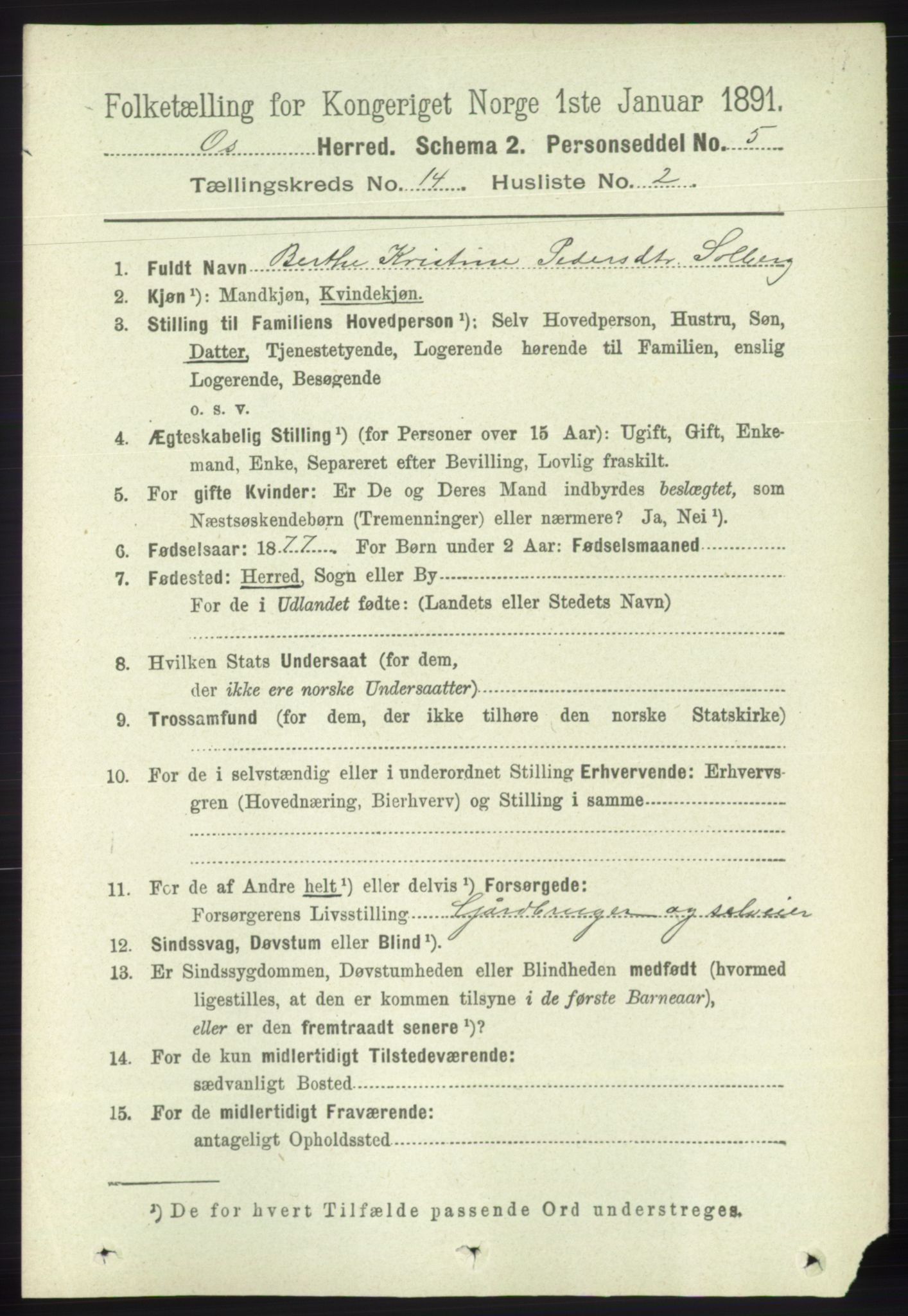 RA, 1891 census for 1243 Os, 1891, p. 3099