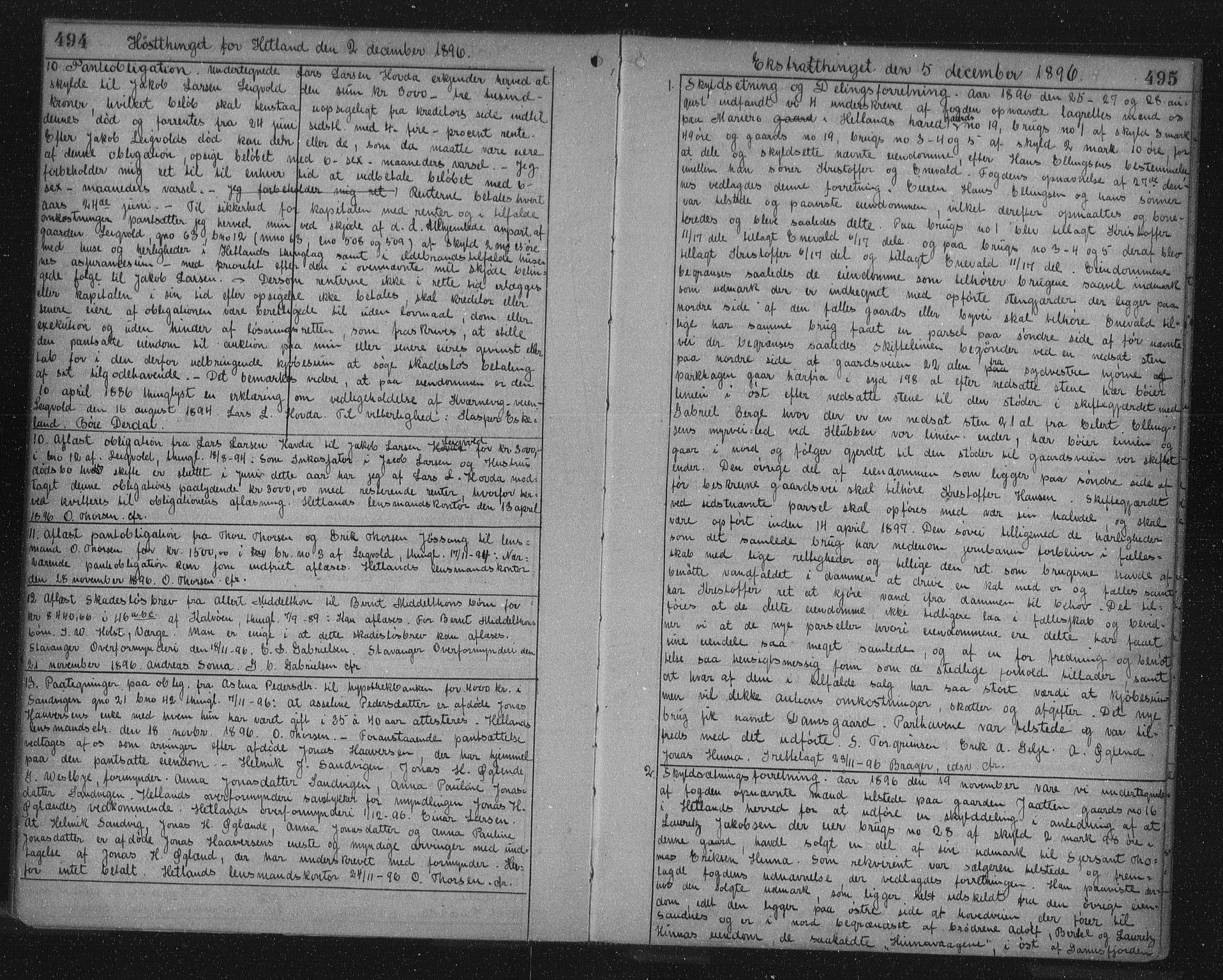 Jæren sorenskriveri, SAST/A-100310/01/4/41/41BF/L0013: Mortgage book no. 20a, 1895-1896, p. 494-495