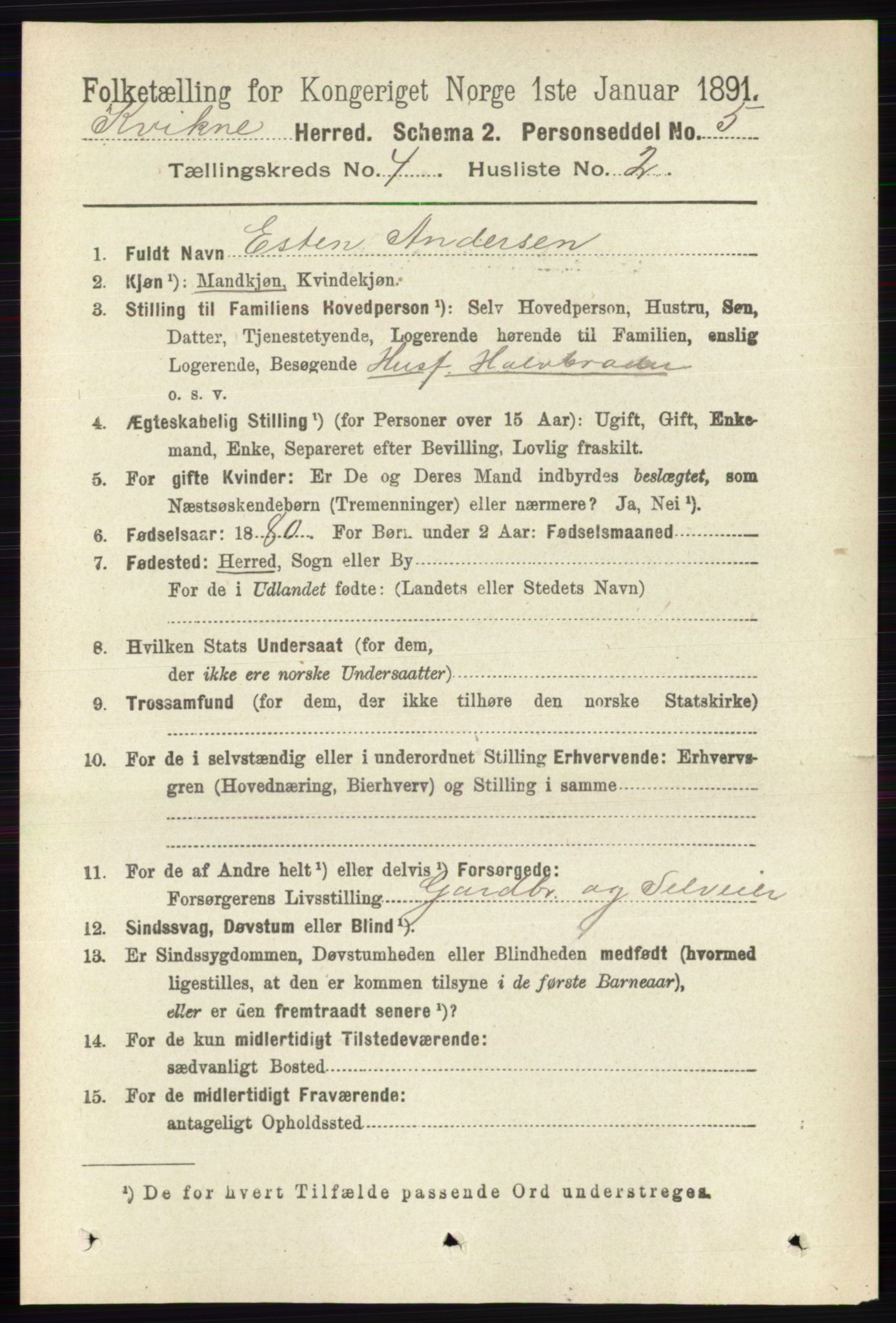 RA, 1891 census for 0440 Kvikne, 1891, p. 979