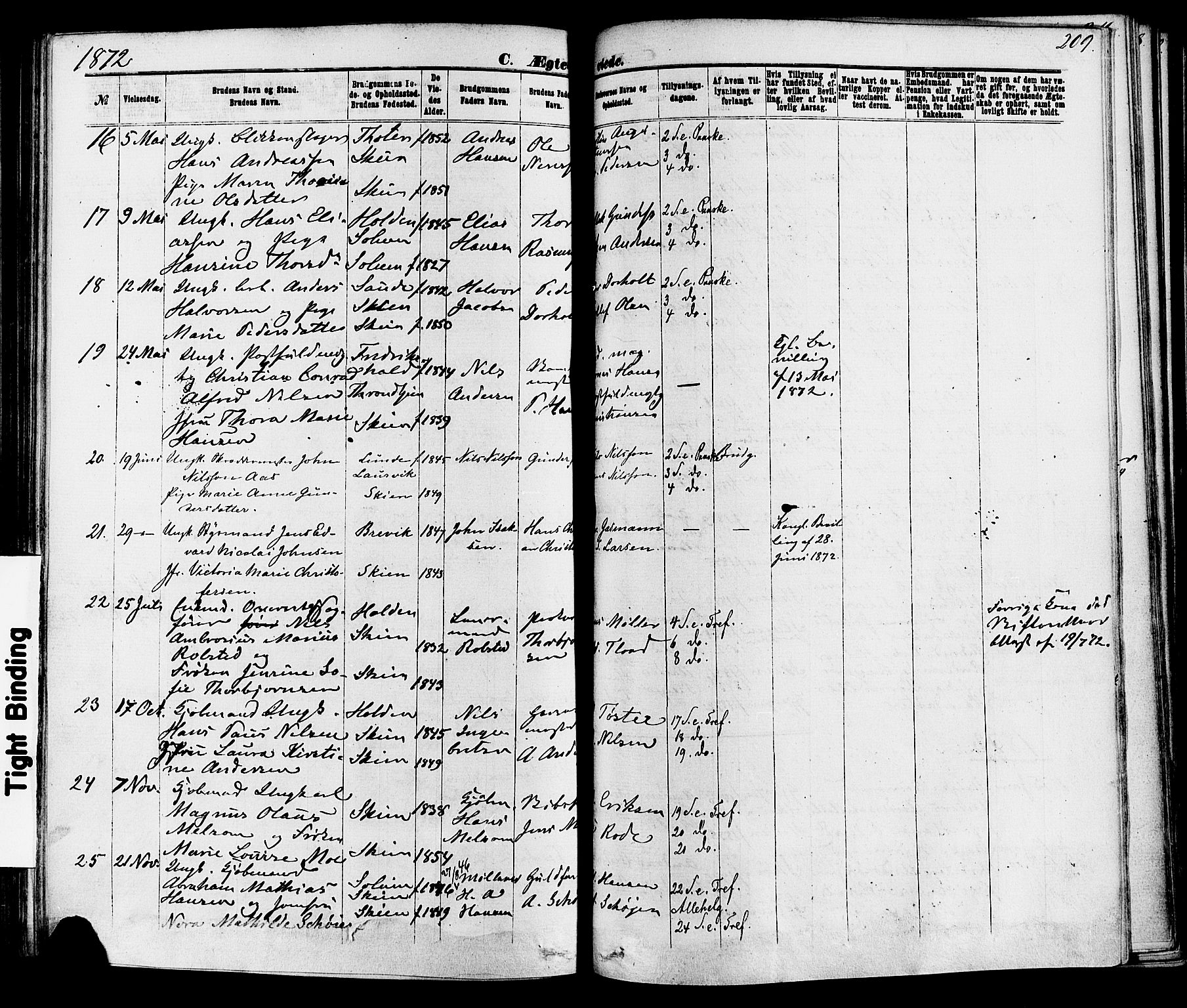 Skien kirkebøker, SAKO/A-302/F/Fa/L0008: Parish register (official) no. 8, 1866-1877, p. 209