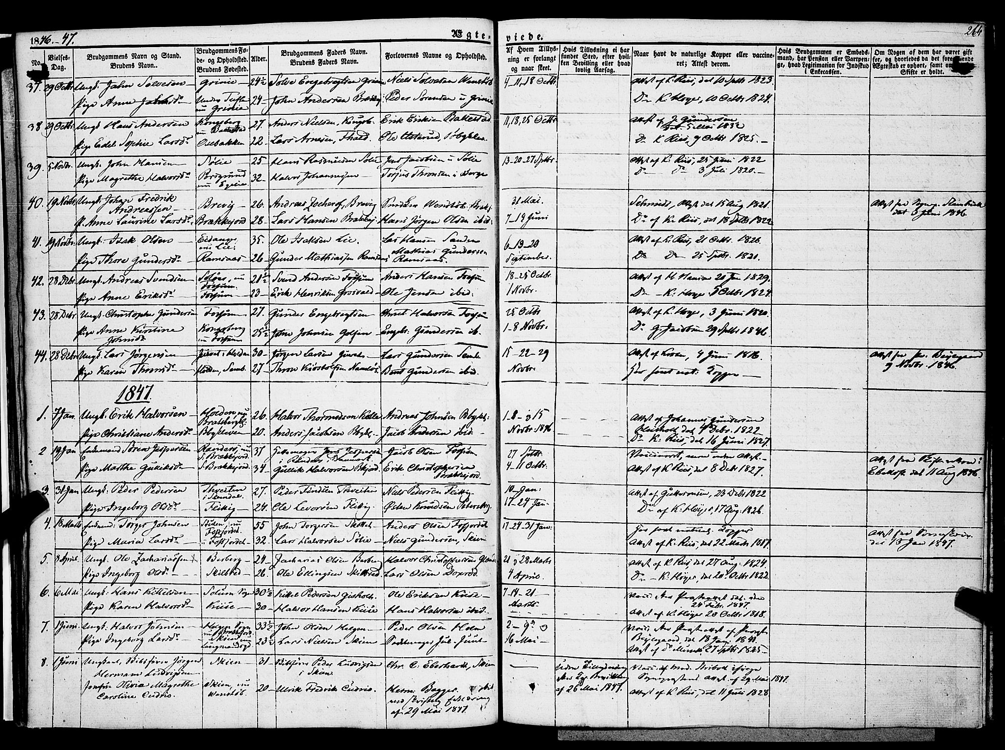 Gjerpen kirkebøker, SAKO/A-265/F/Fa/L0007b: Parish register (official) no. I 7B, 1834-1857, p. 264