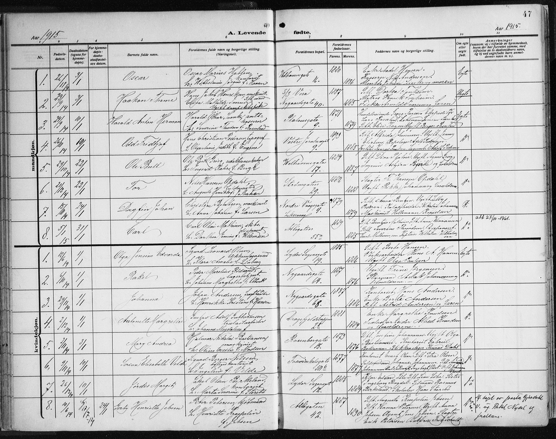 Johanneskirken sokneprestembete, AV/SAB-A-76001/H/Haa: Parish register (official) no. A 3, 1913-1934, p. 47